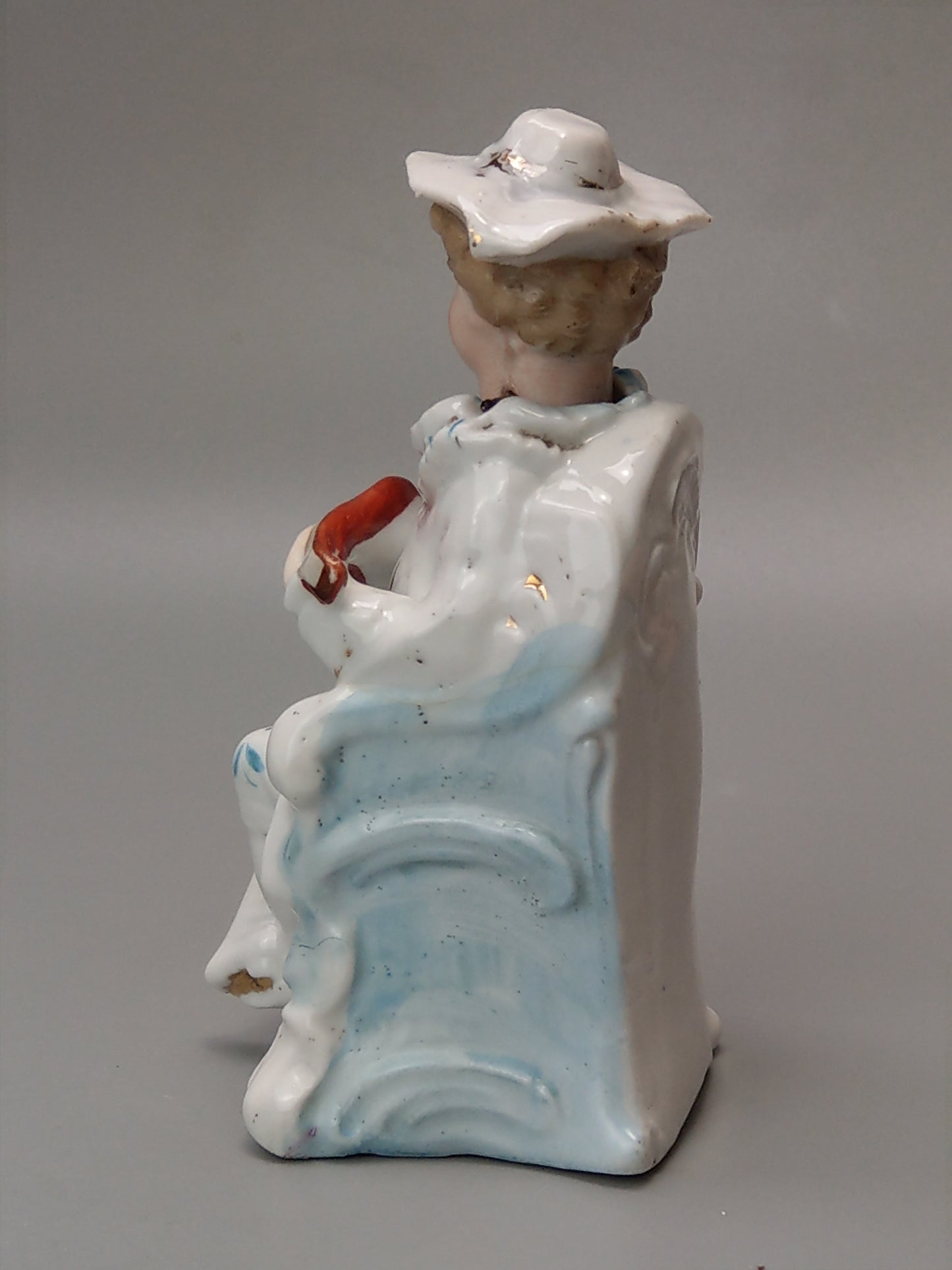 Nodding Head Figurine Boy with Mandolin German Bisque Porcelain