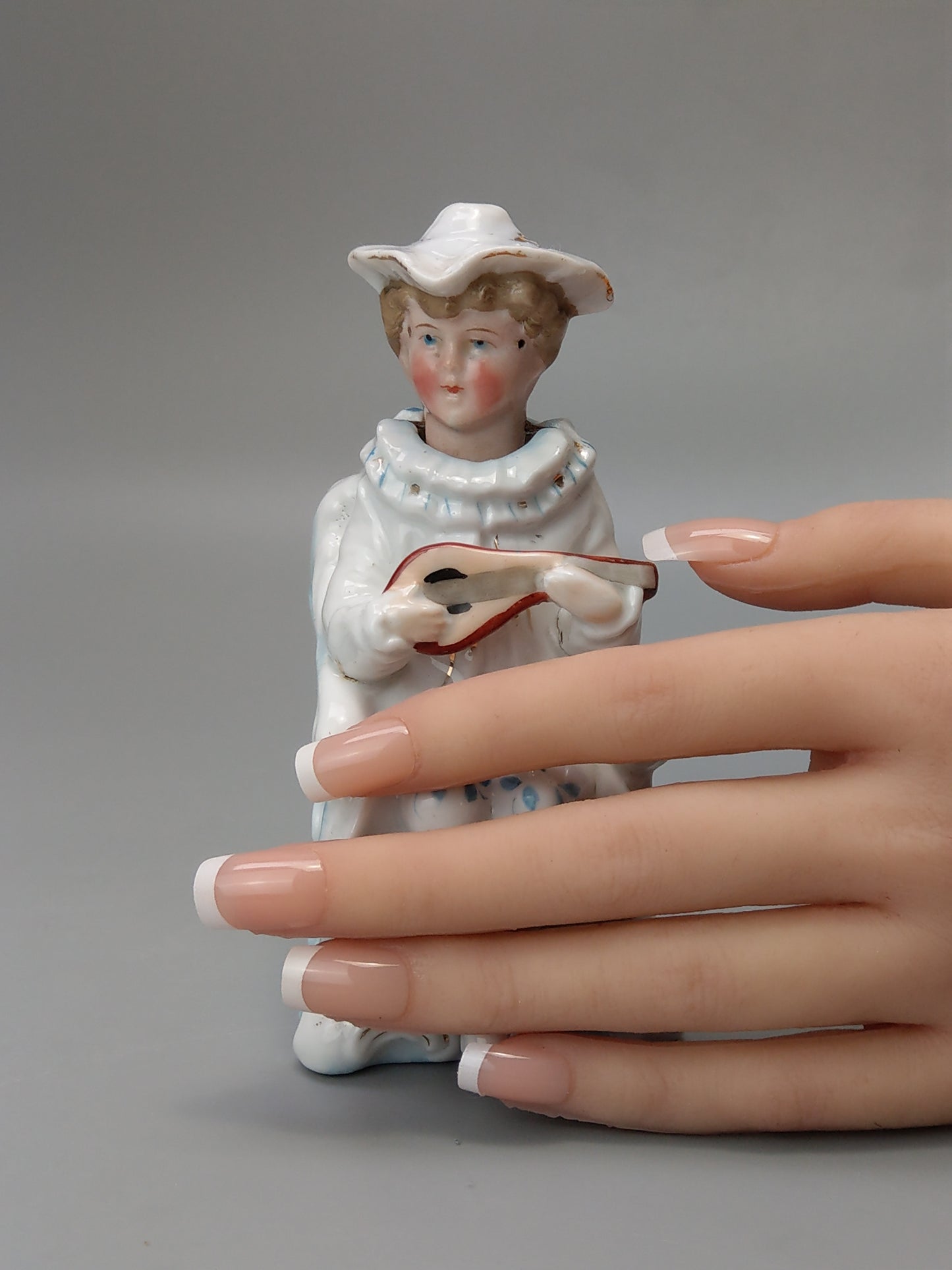 Nodding Head Figurine Boy with Mandolin German Bisque Porcelain