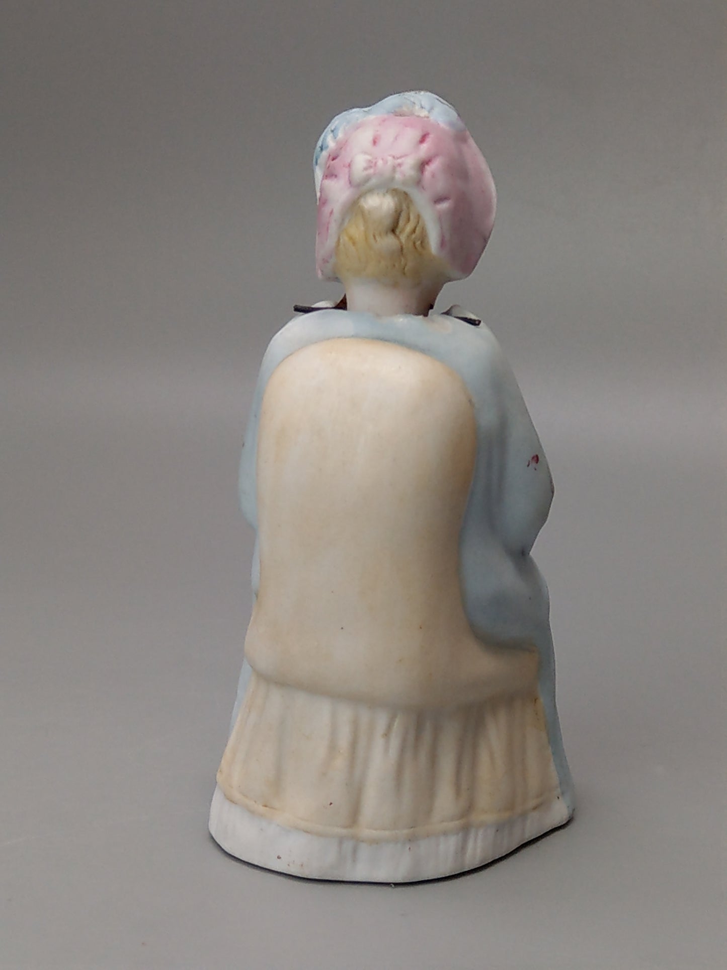 Nodding Head Figurine Girl Knitting German Bisque Porcelain