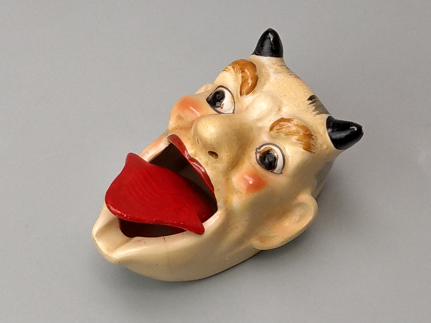 Smoking Head Devil with Nodding Tongue Japanese Novelty Ashtray, c. 1940, T.T. Patent