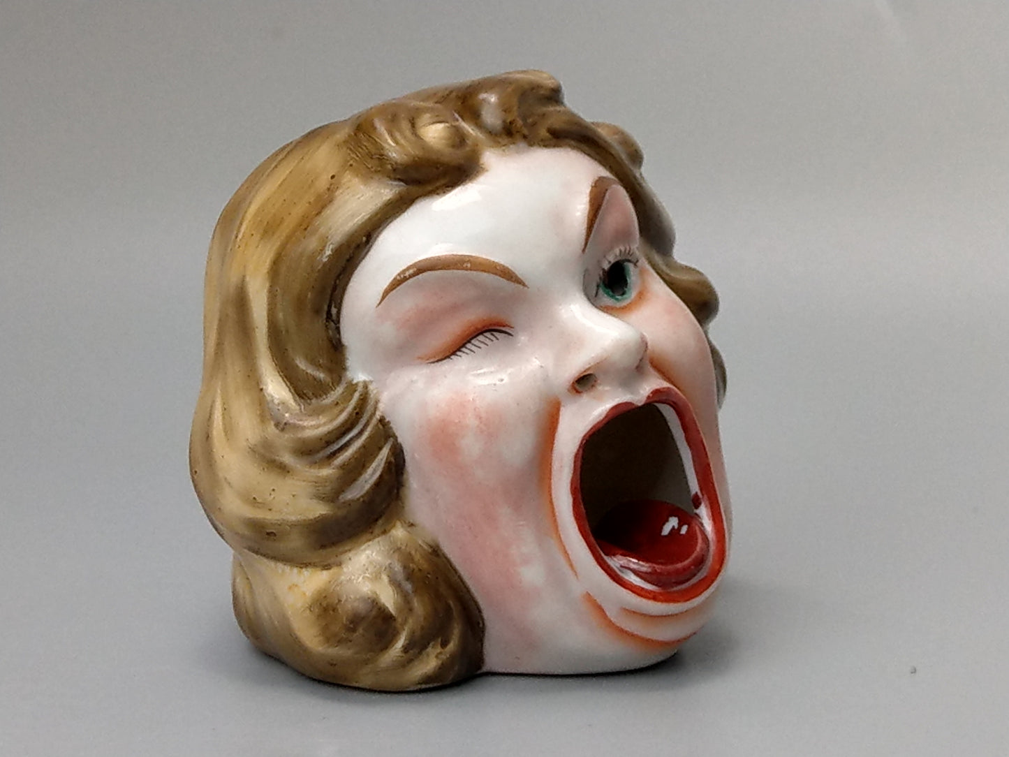 Smoking Head Ashtray Screaming Girl Japanese Novelty Ashtray, Occupied Japan