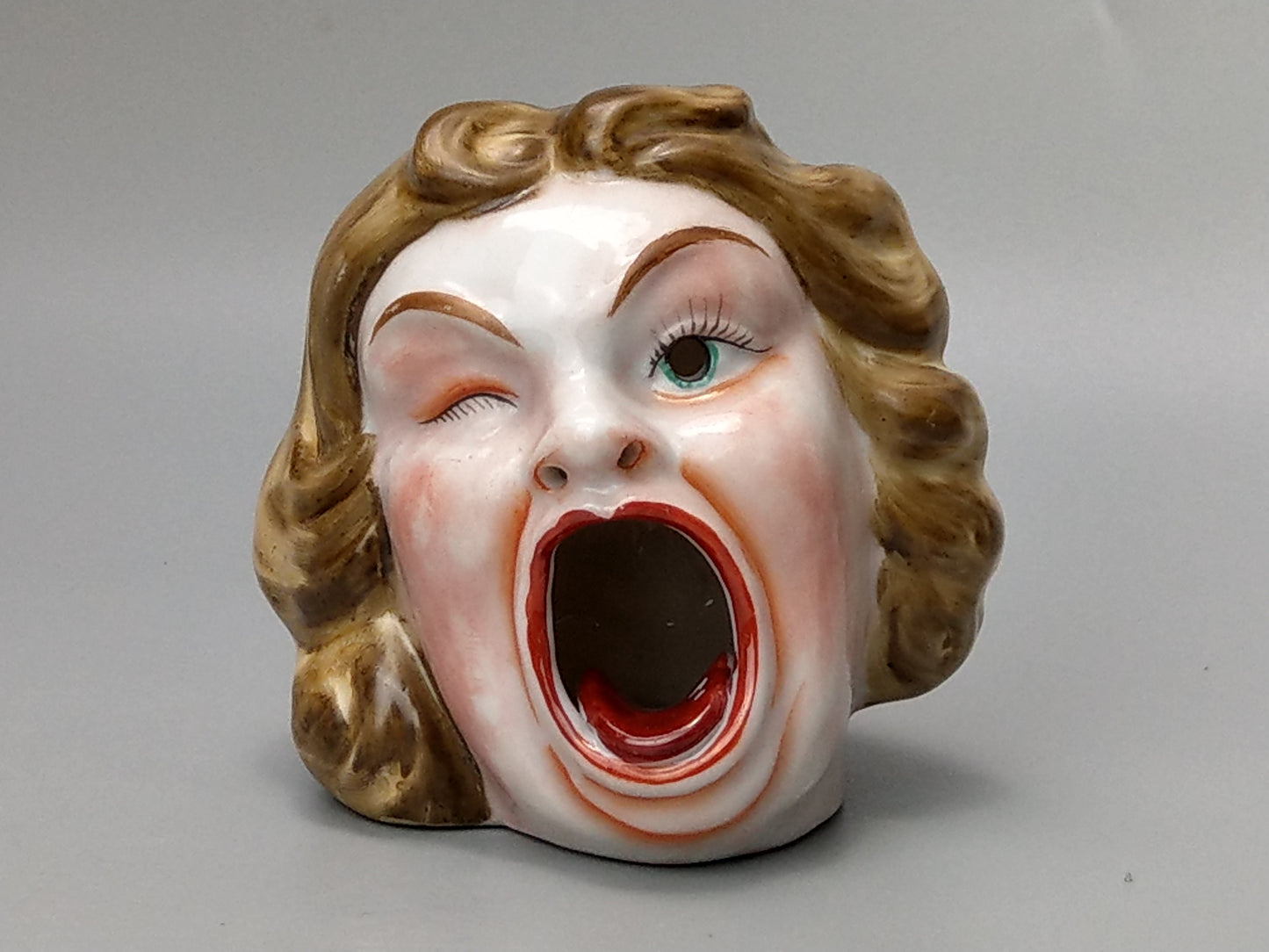 Smoking Head Ashtray Screaming Girl Japanese Novelty Ashtray, Occupied Japan