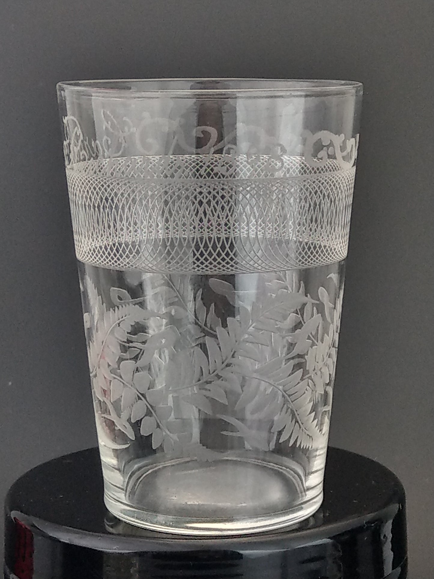 Victorian wedding etched glasses beakers  Caroline & Thomas Richards dated 1898