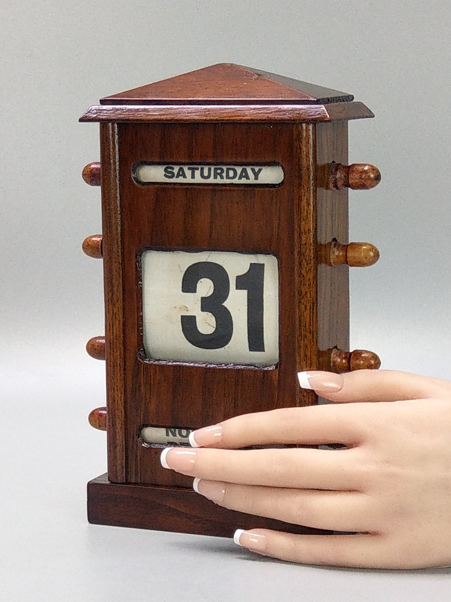 Antique Large Oak Perpetual Desk Calendar