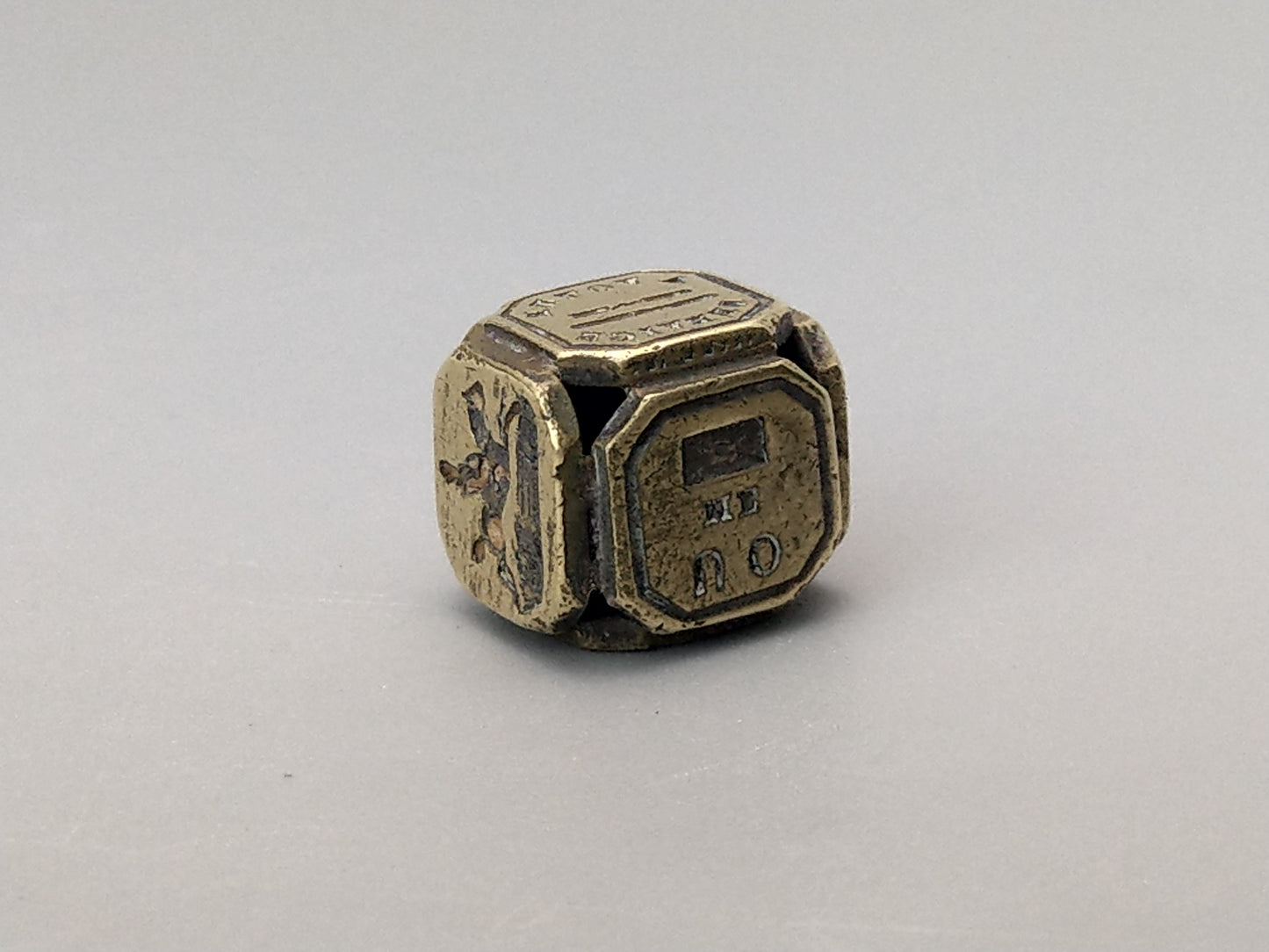 Victorian Brass Cube Dice Seal with Mottos