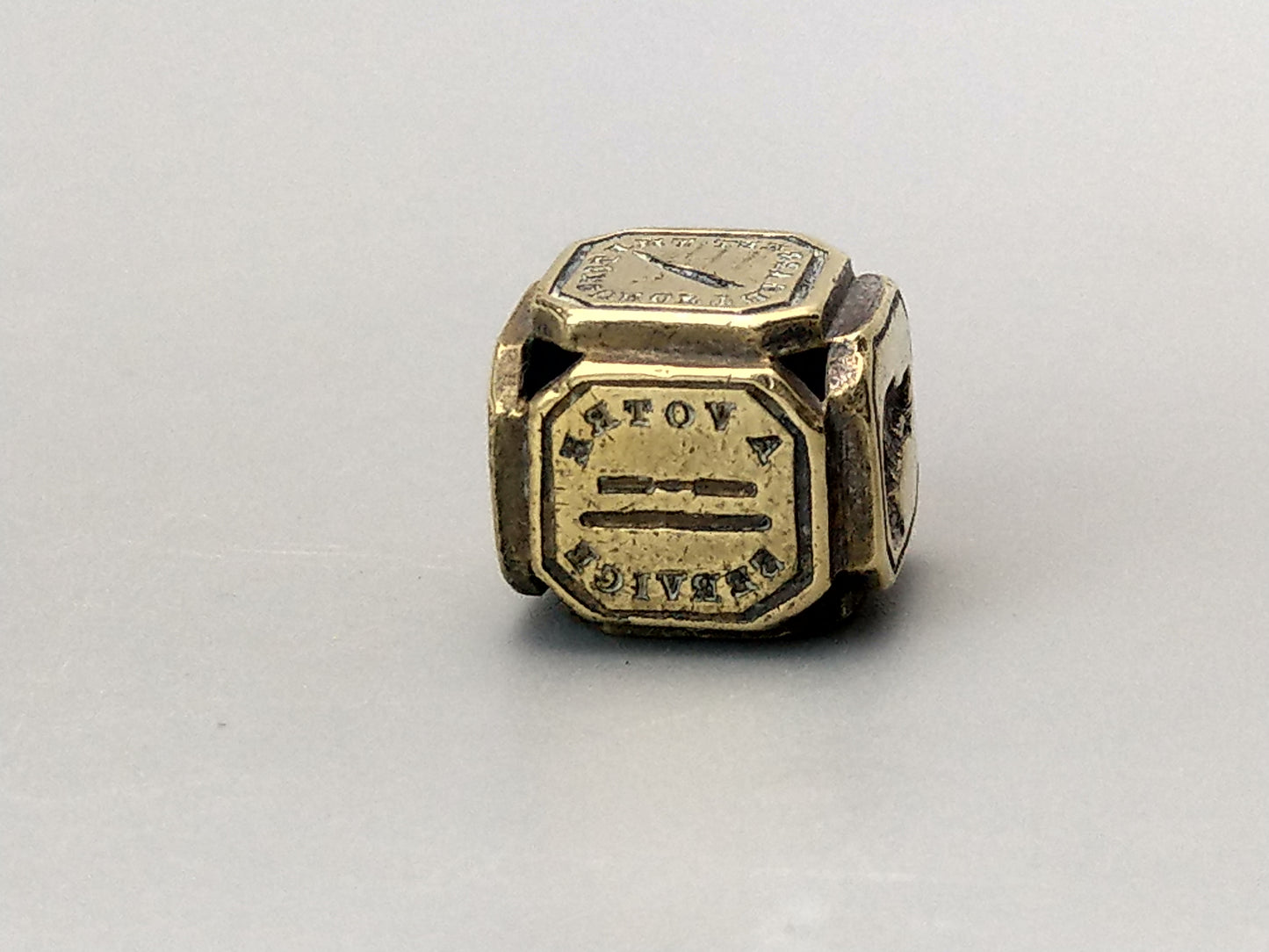 Victorian Brass Cube Dice Seal with Mottos