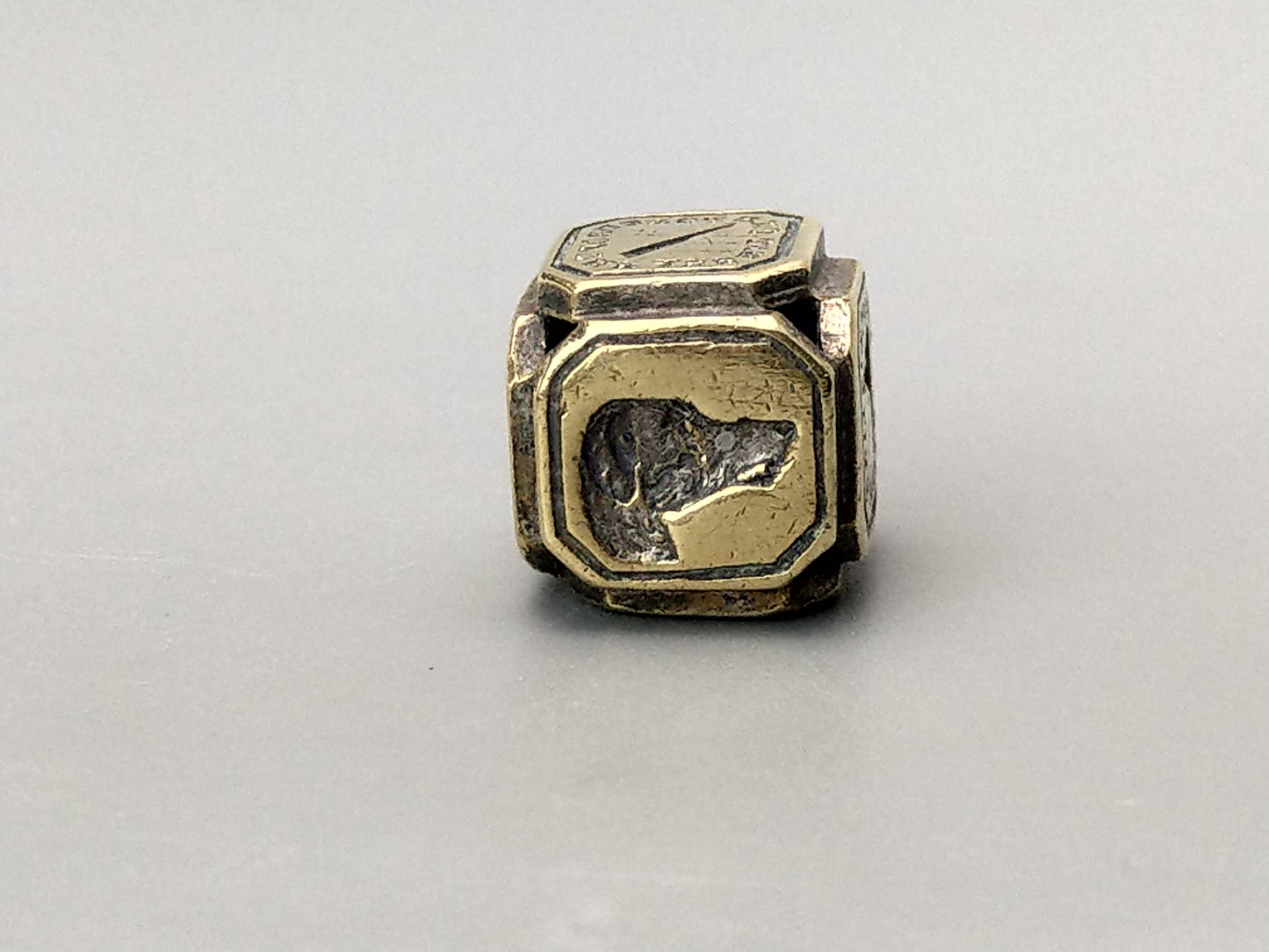 Victorian Brass Cube Dice Seal with Mottos