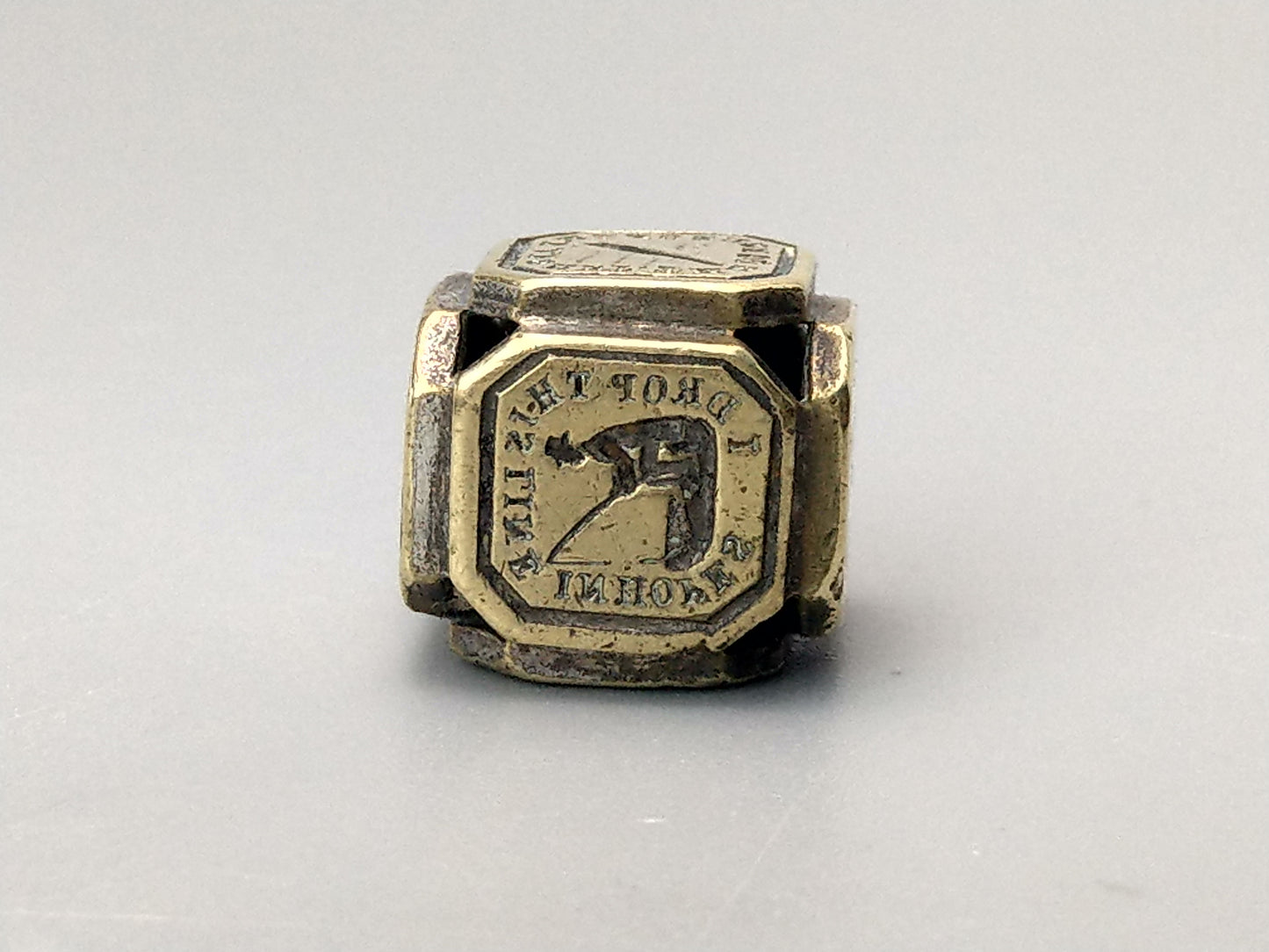 Victorian Brass Cube Dice Seal with Mottos