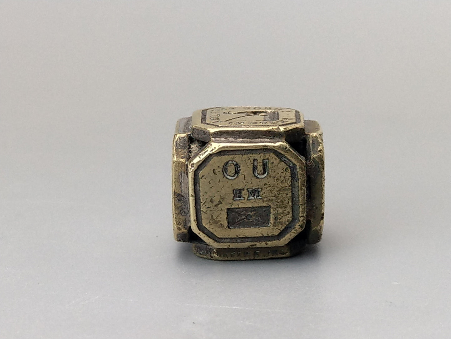 Victorian Brass Cube Dice Seal with Mottos