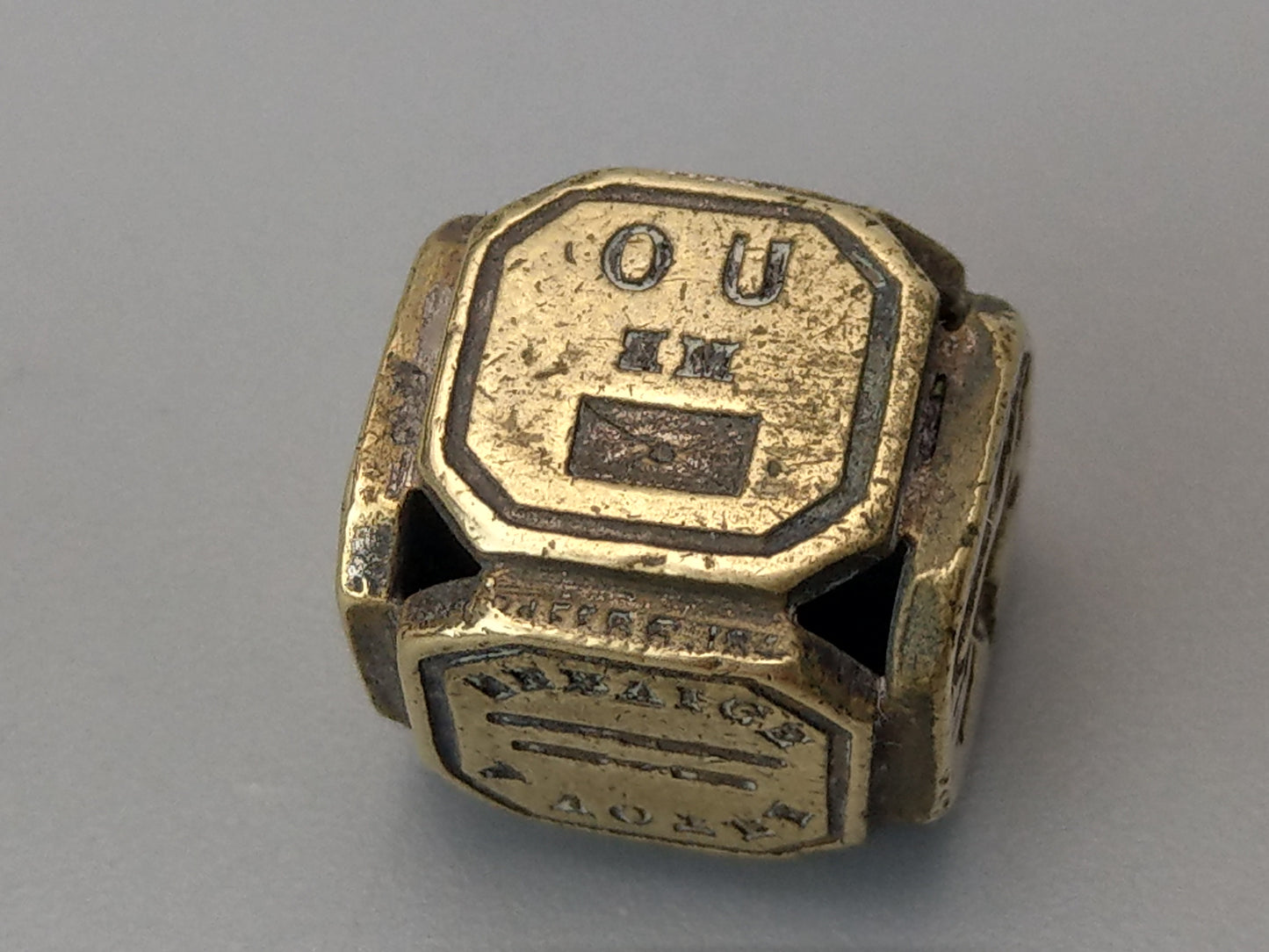 Victorian Brass Cube Dice Seal with Mottos