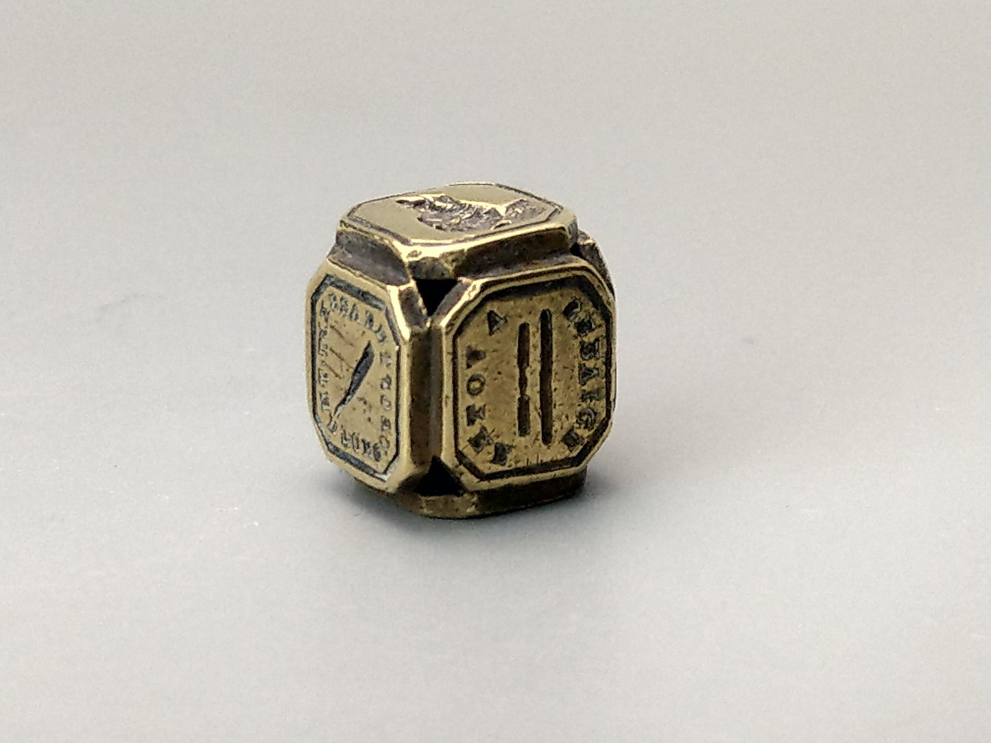 Victorian Brass Cube Dice Seal with Mottos