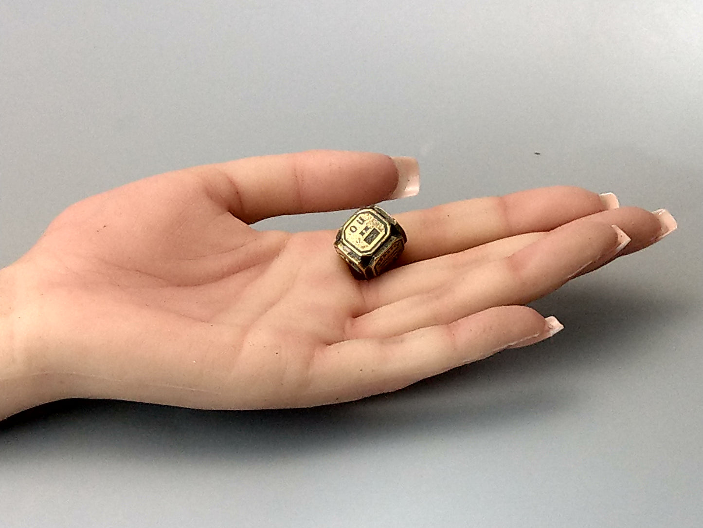 Victorian Brass Cube Dice Seal with Mottos