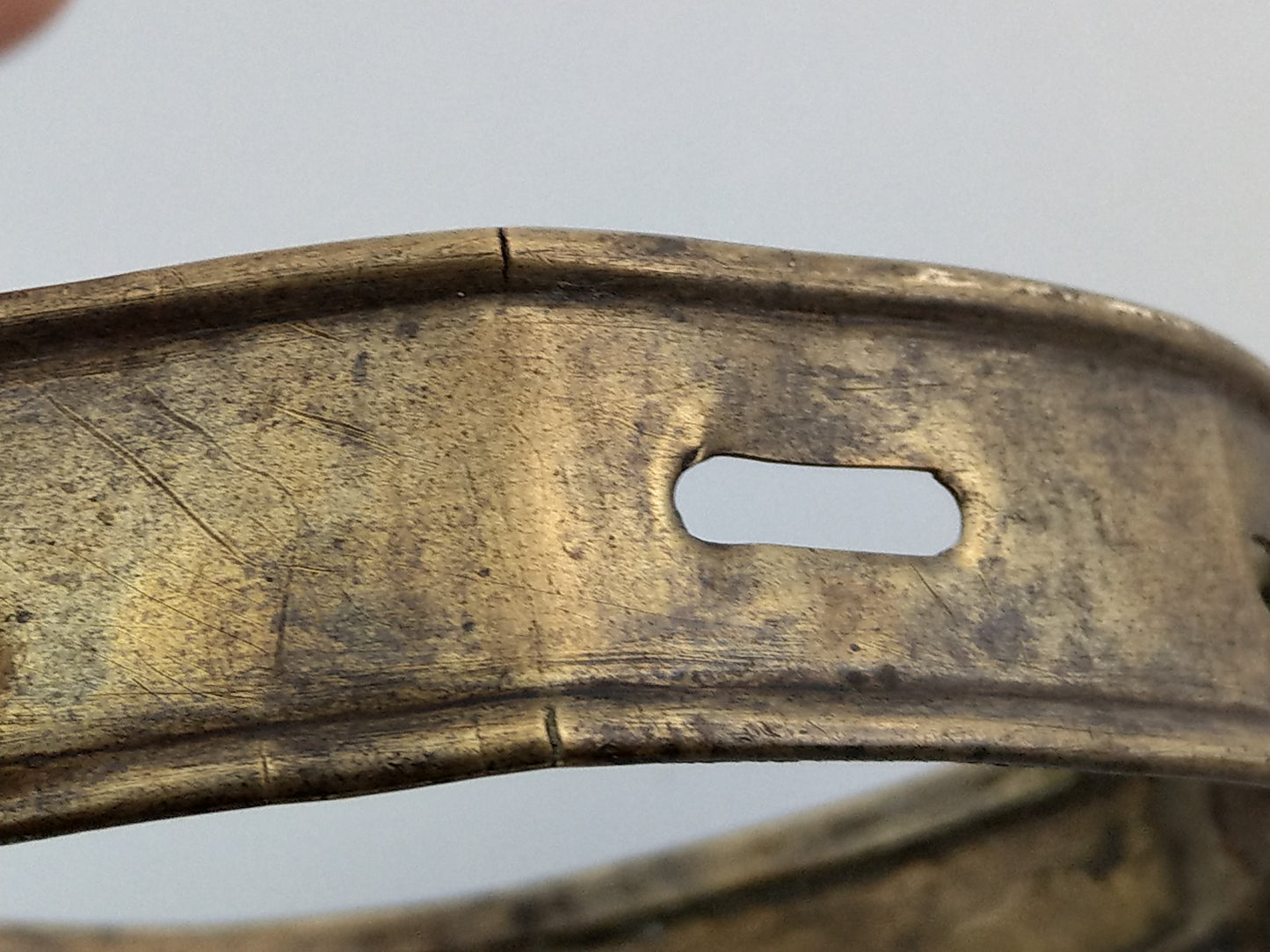 Early English sheet brass dog collar, late 18th century, engraved H. Hall Newark