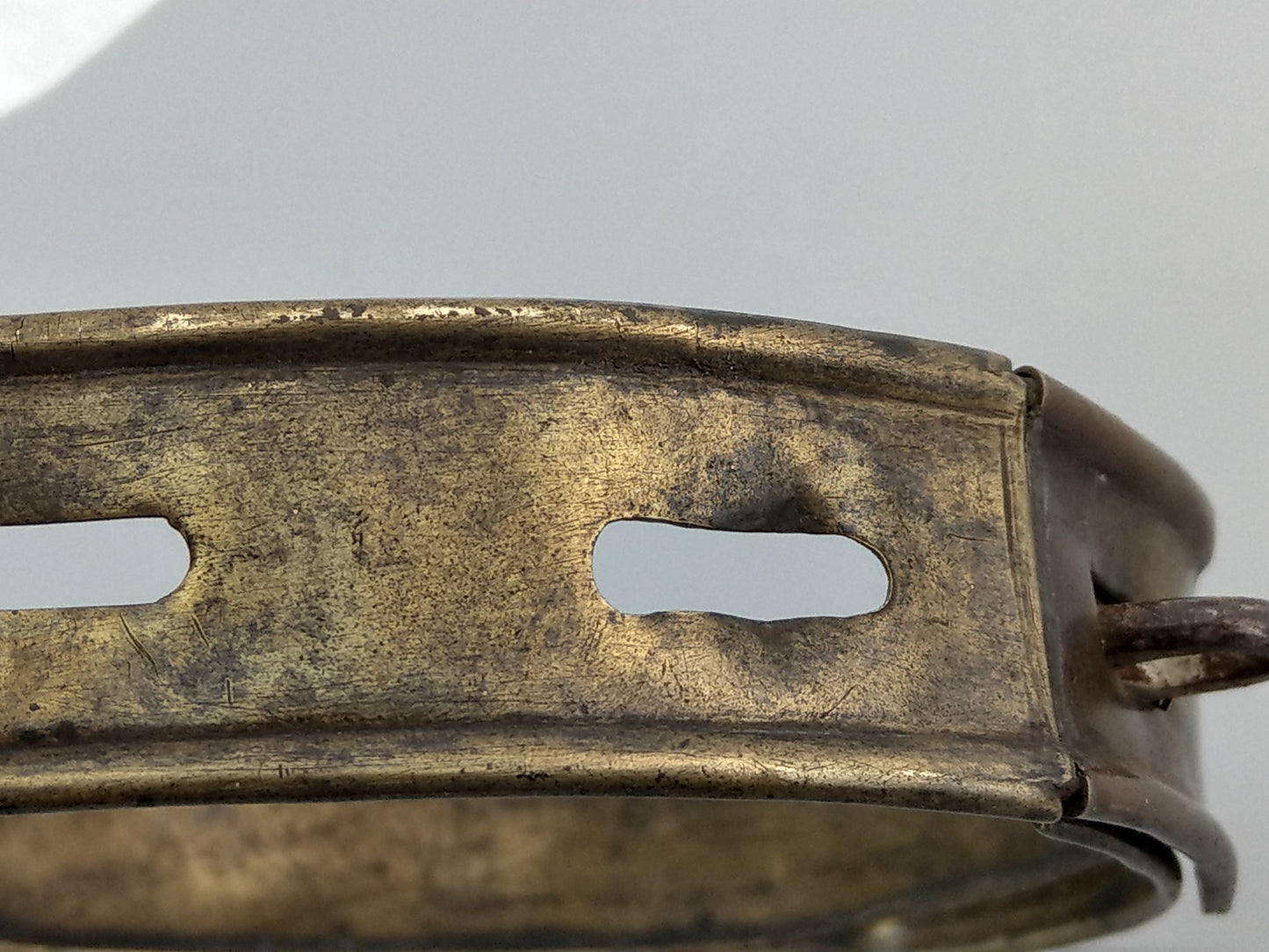 Early English sheet brass dog collar, late 18th century, engraved H. Hall Newark