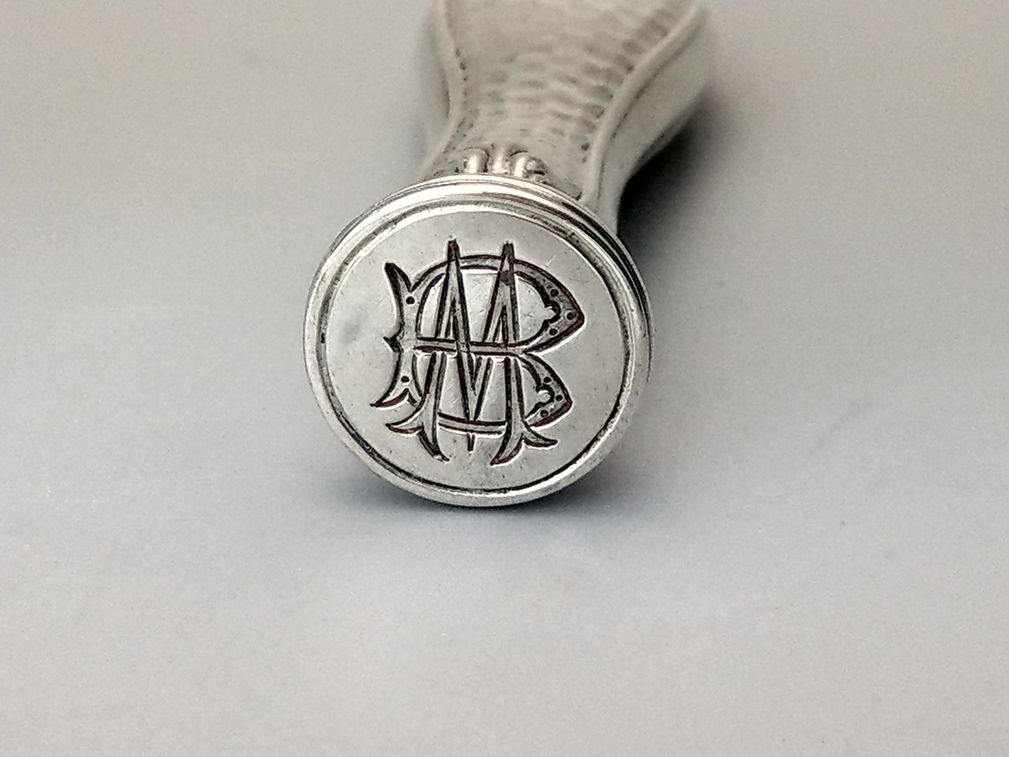 British Sterling Silver Wax Seal with Hammered Handle and Monogram Letter W