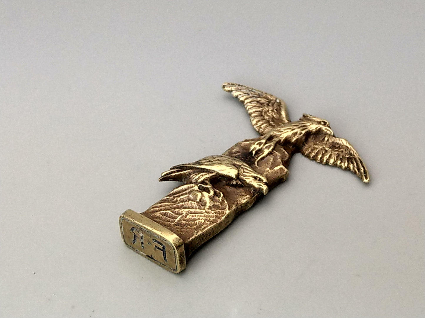 Antique Brass Desk Wax Seal with Eagle Carrying a Rat Monogram F.R.