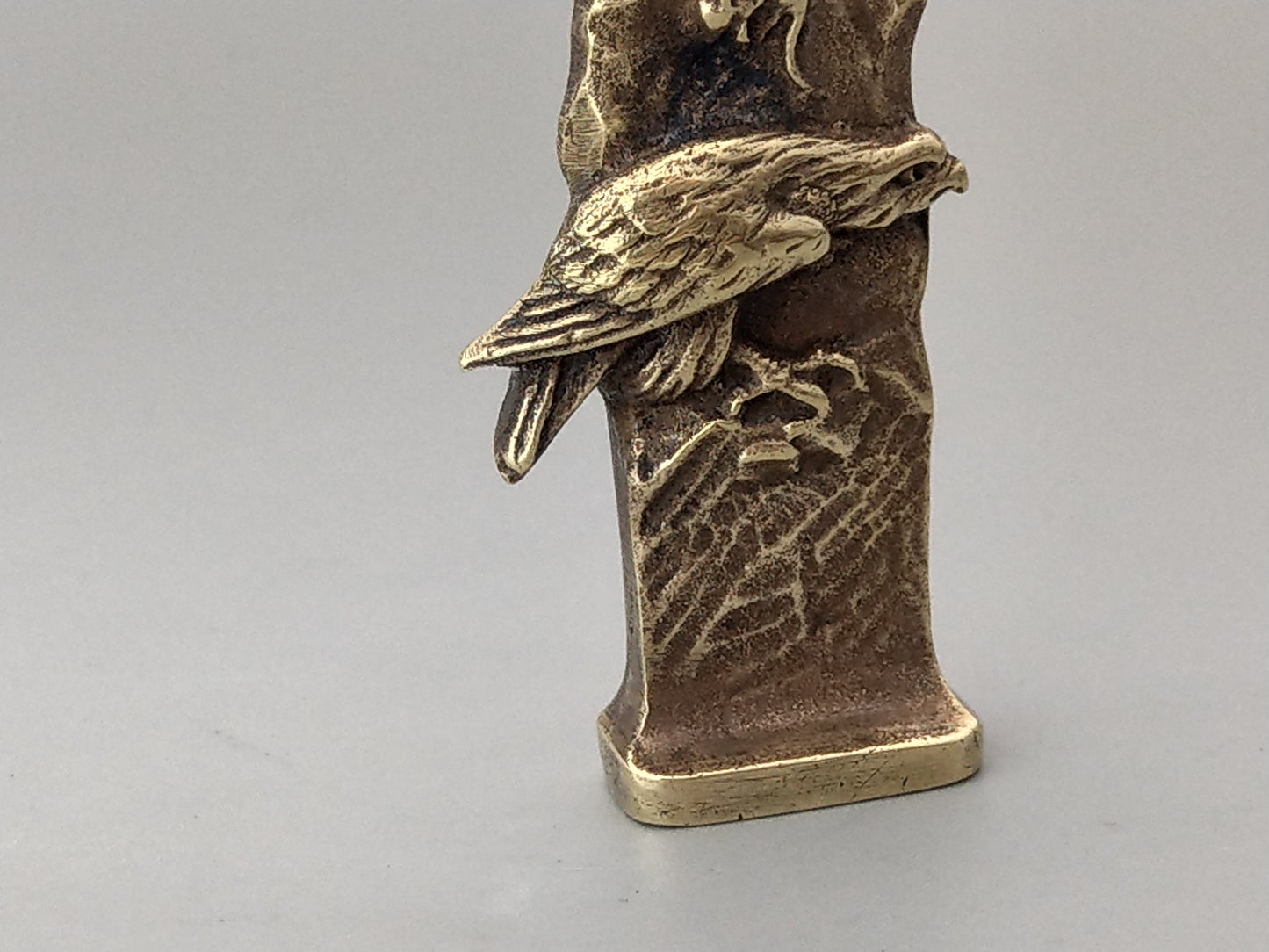 Antique Brass Desk Wax Seal with Eagle Carrying a Rat Monogram F.R.