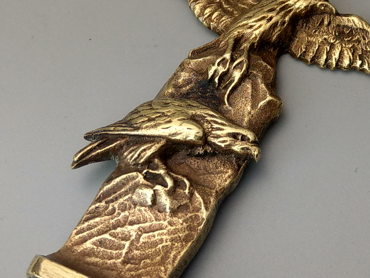 Antique Brass Desk Wax Seal with Eagle Carrying a Rat Monogram F.R.