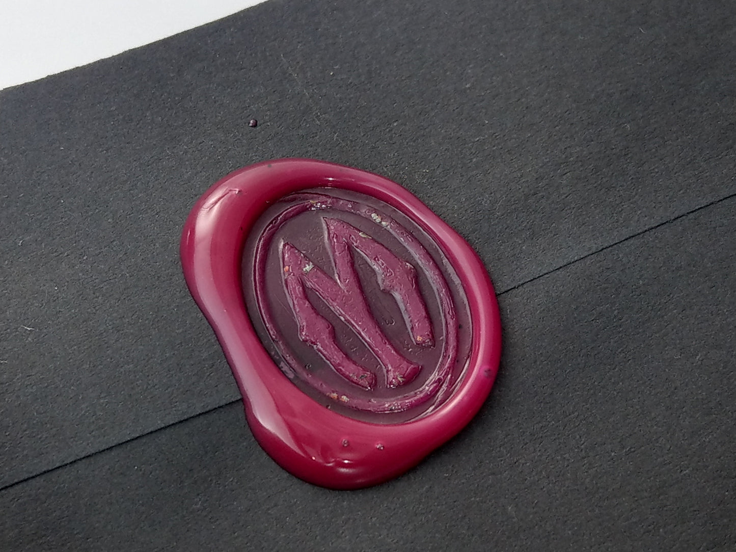 Antique Desk Wax Seal Monogram letter M with Wooden Handle