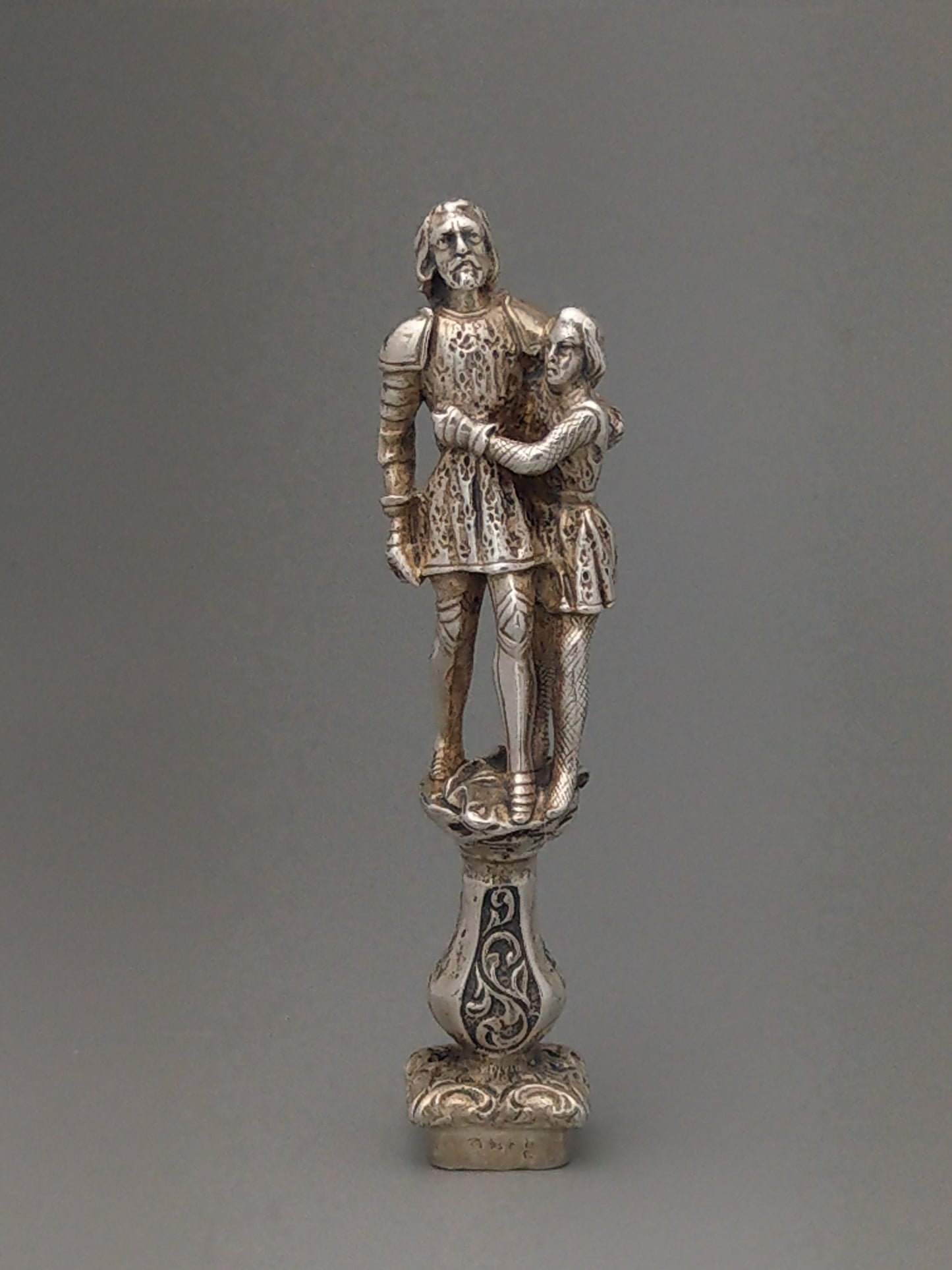 Sterling Silver Large Figural  Wax Seal Knight and Squire