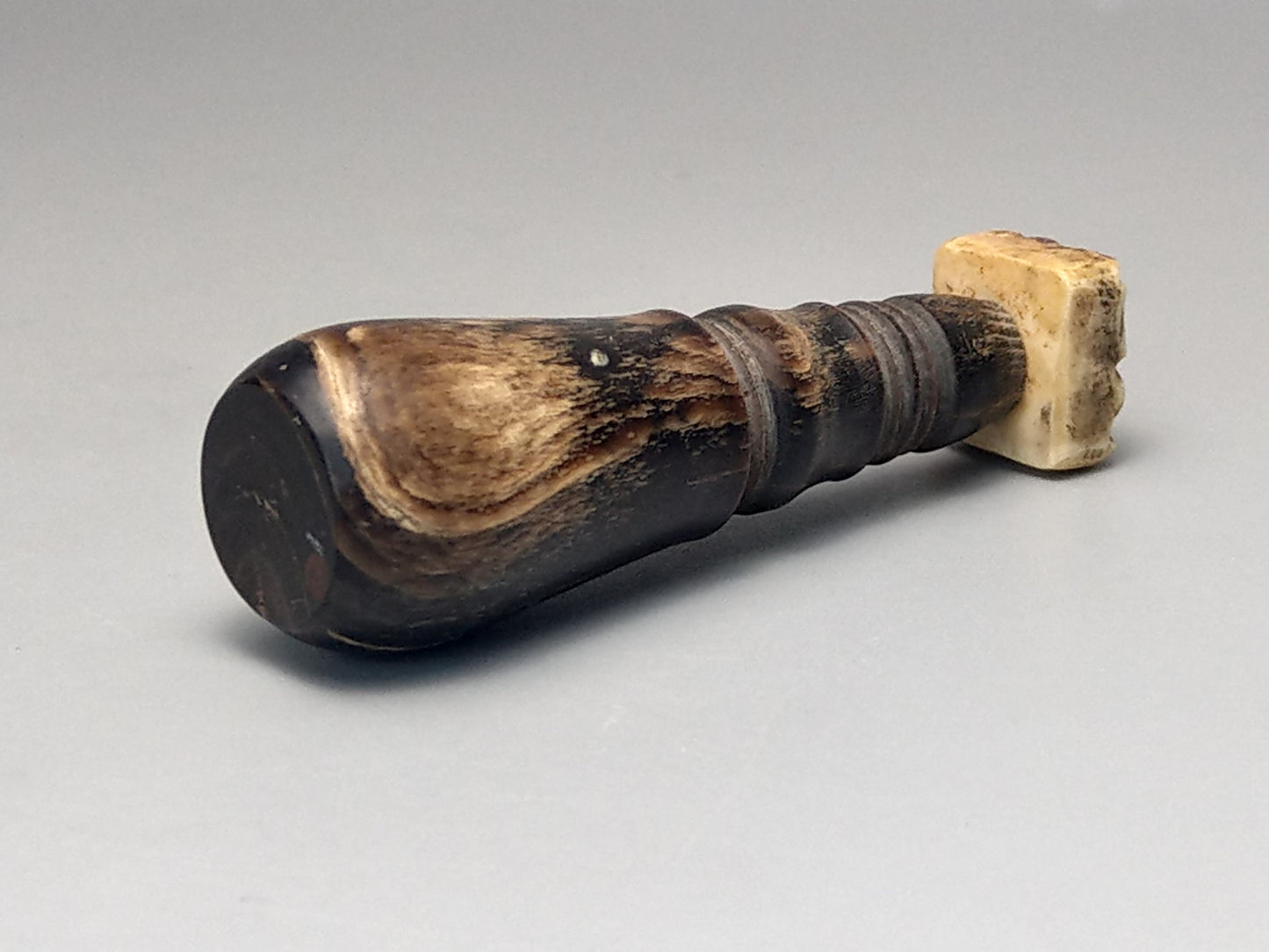 Antique Desk seal Stamp Cypher with Horn Handle and Bone Stamp Monogram M S