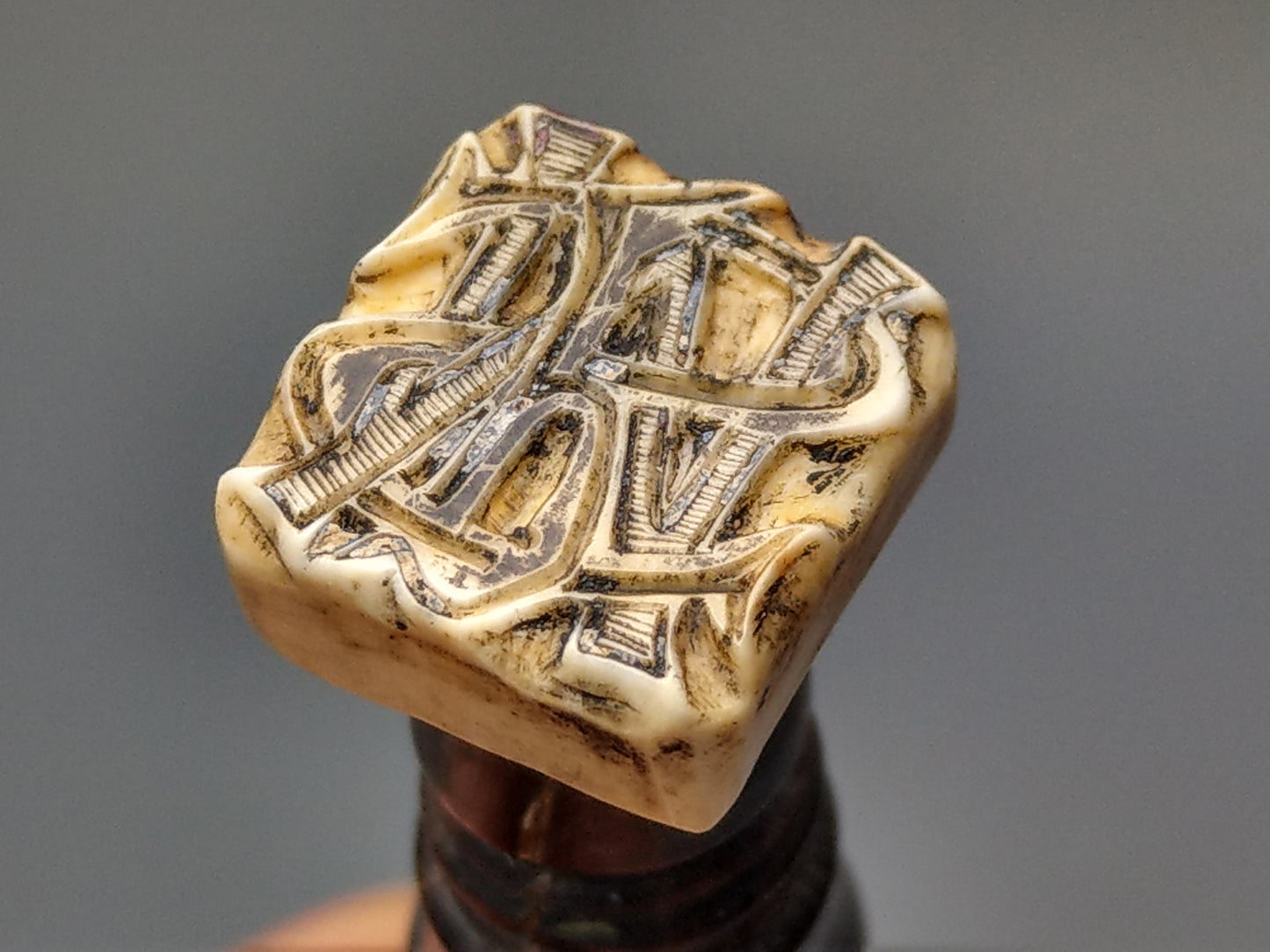 Antique Desk seal Stamp Cypher with Horn Handle and Bone Stamp Monogram M S