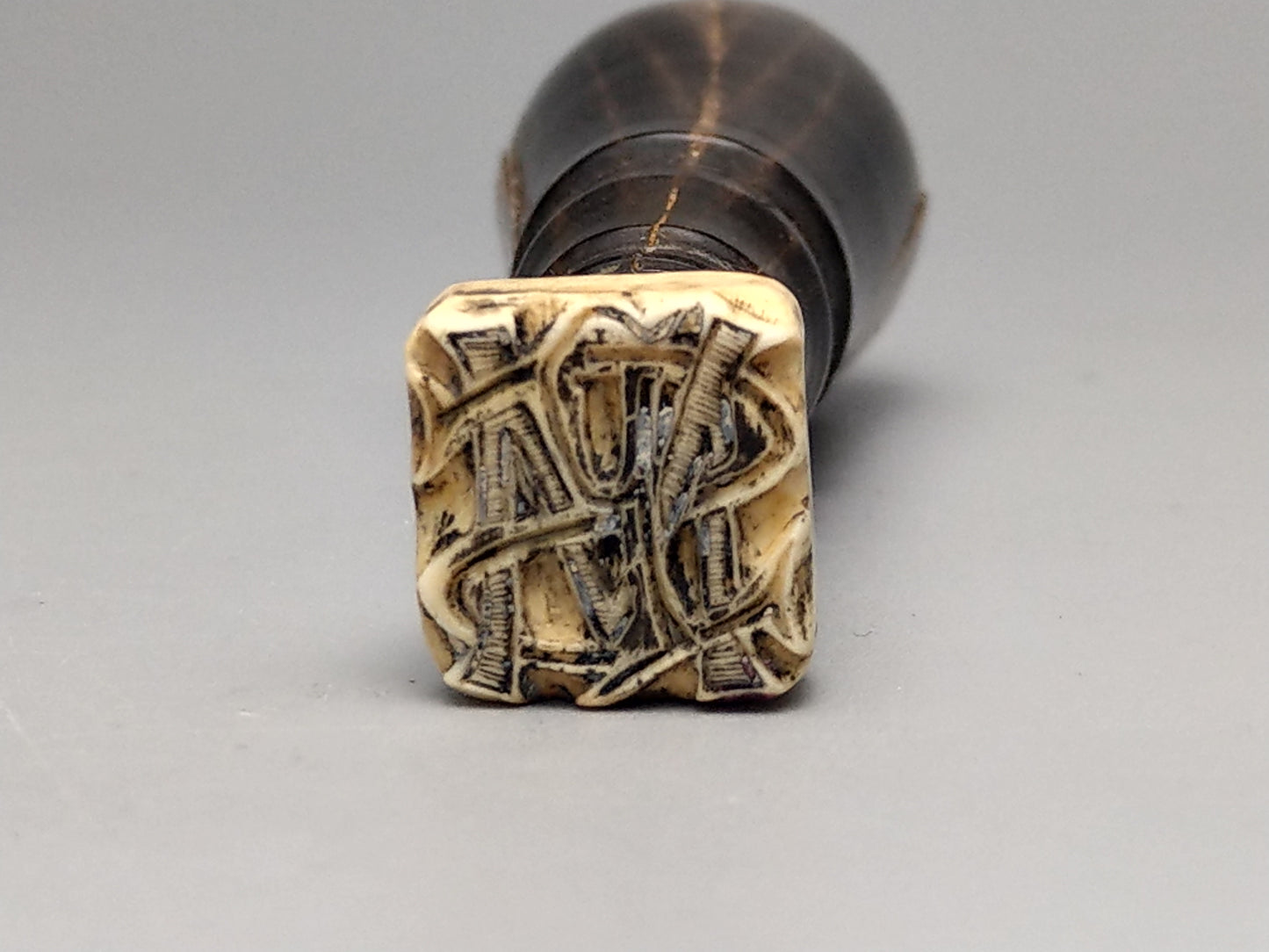 Antique Desk seal Stamp Cypher with Horn Handle and Bone Stamp Monogram M S