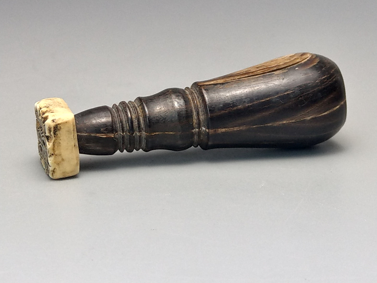 Antique Desk seal Stamp Cypher with Horn Handle and Bone Stamp Monogram M S