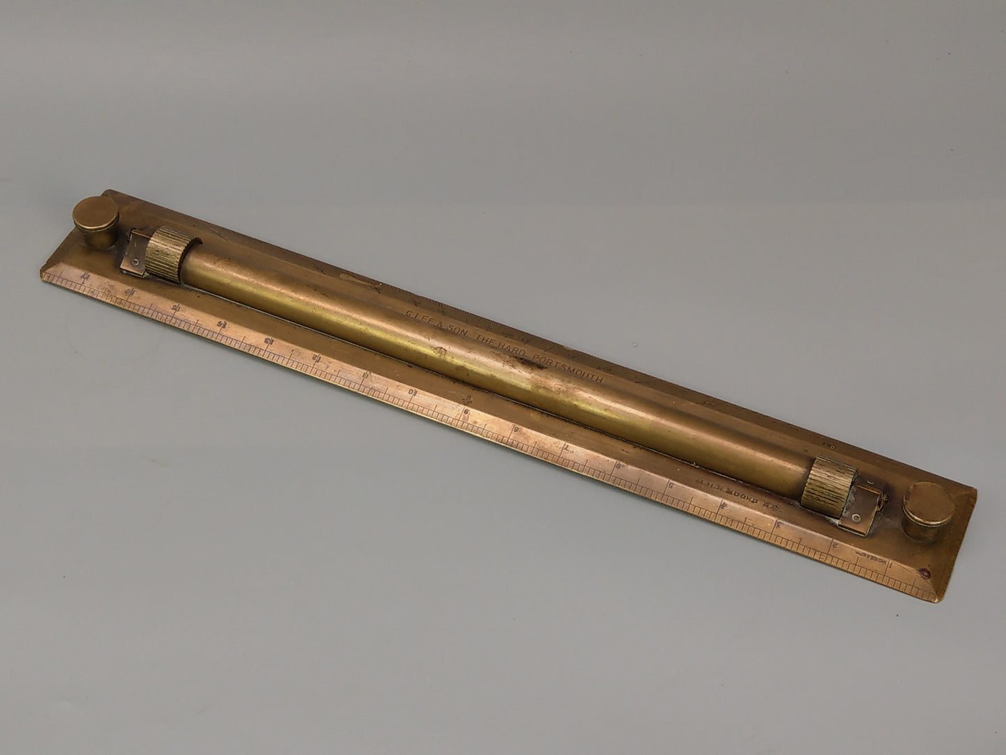 Antique Royal Navy Brass Rolling Ruler by George Lee & Son The Hard Portsmouth ownership by Admiral Henry Ruthven Moore