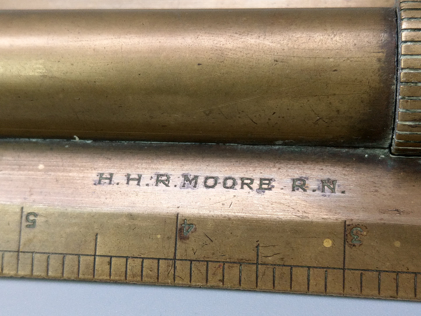 Antique Royal Navy Brass Rolling Ruler by George Lee & Son The Hard Portsmouth ownership by Admiral Henry Ruthven Moore