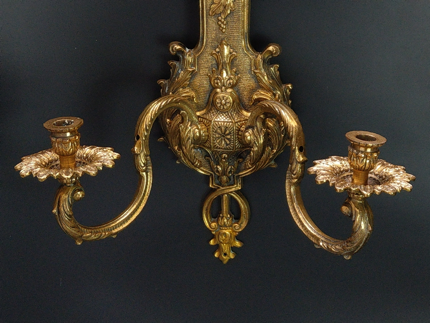 Antique Large Ornate Gold Gilt Brass Wall Sconces