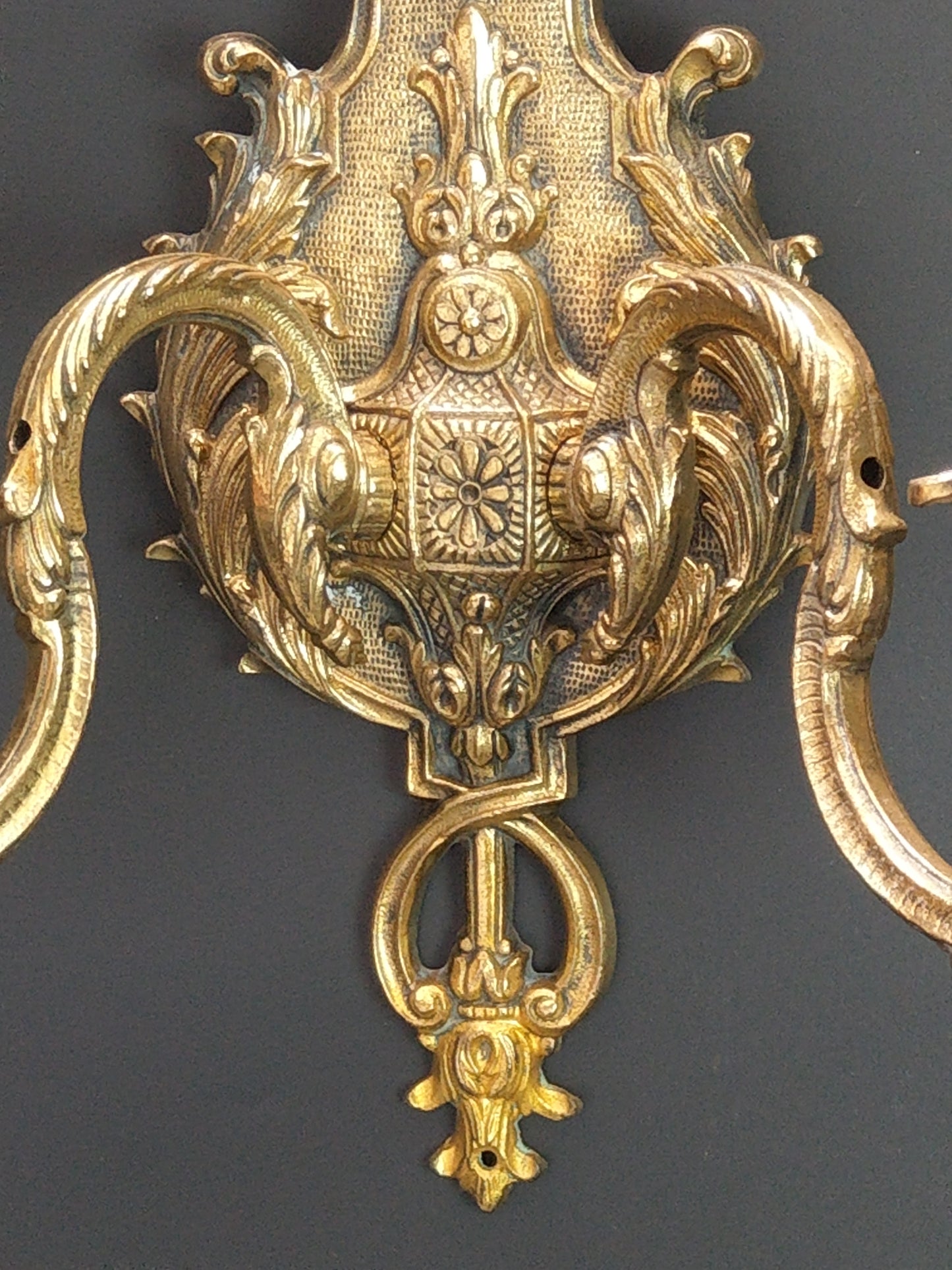 Antique Large Ornate Gold Gilt Brass Wall Sconces