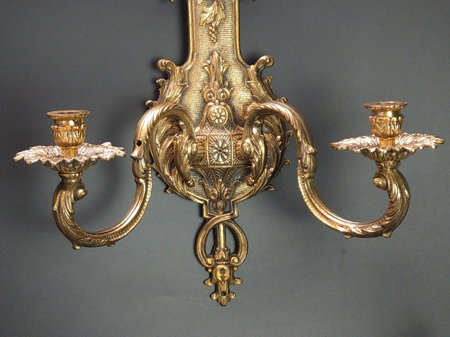 Antique Large Ornate Gold Gilt Brass Wall Sconces