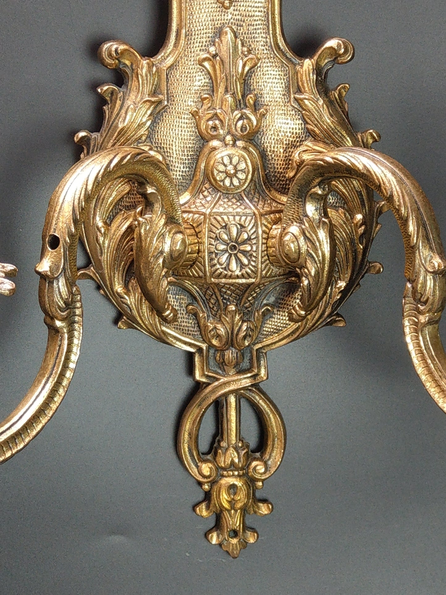 Antique Large Ornate Gold Gilt Brass Wall Sconces