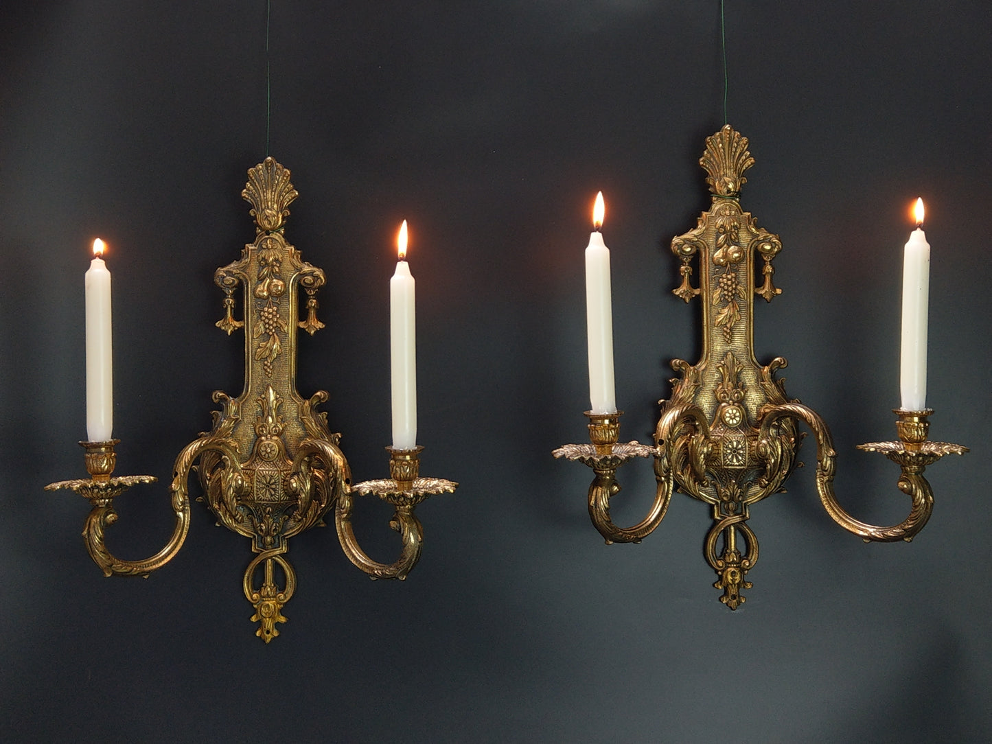 Antique Large Ornate Gold Gilt Brass Wall Sconces