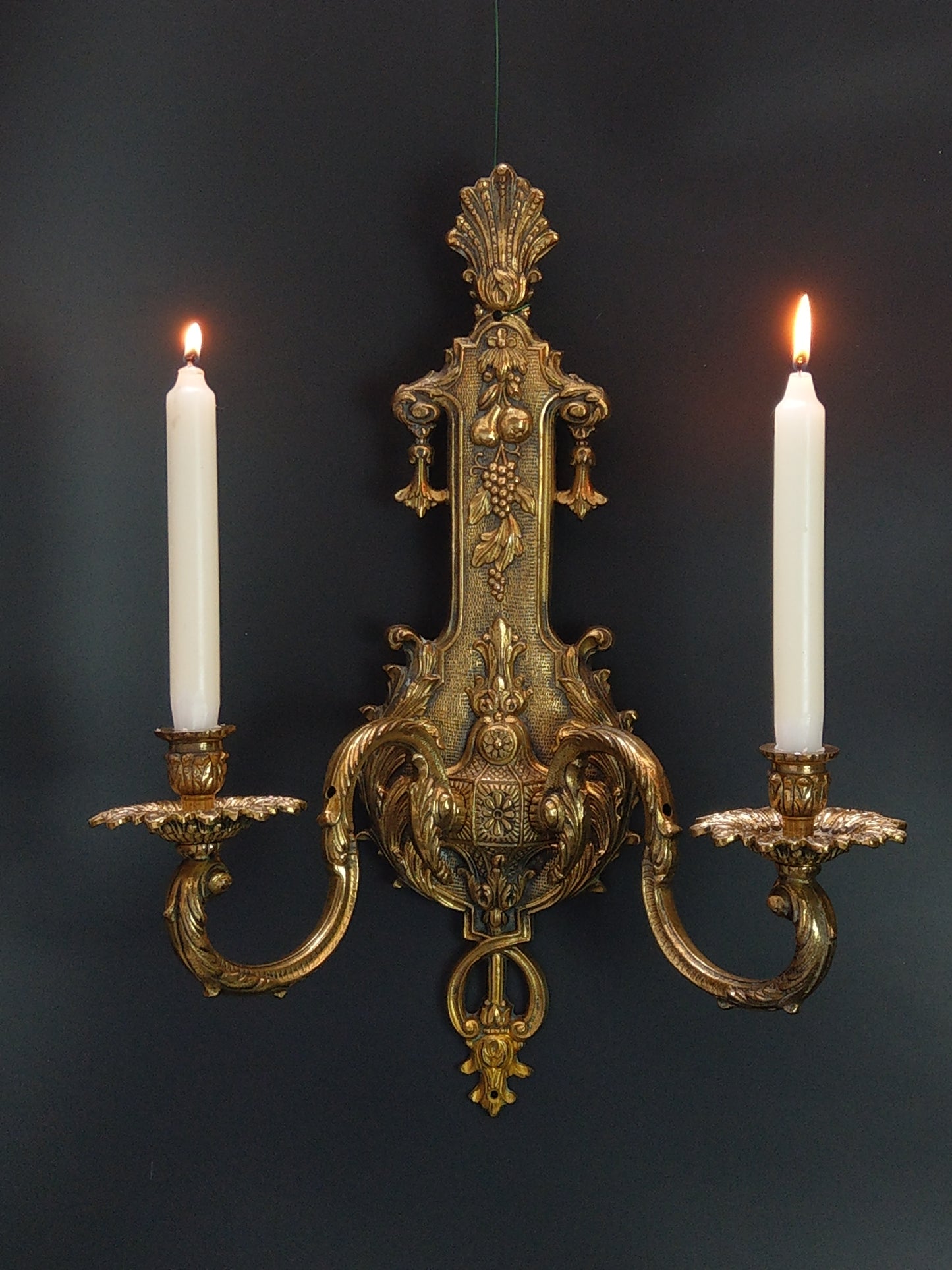 Antique Large Ornate Gold Gilt Brass Wall Sconces