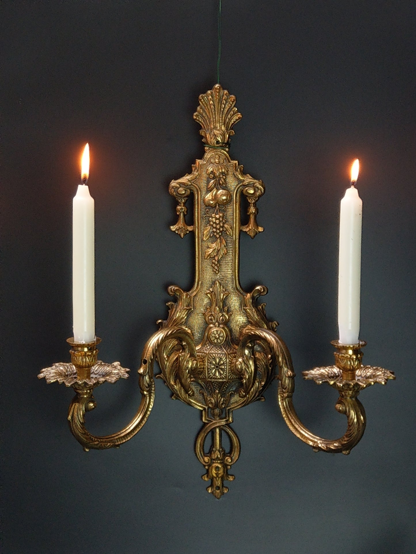 Antique Large Ornate Gold Gilt Brass Wall Sconces