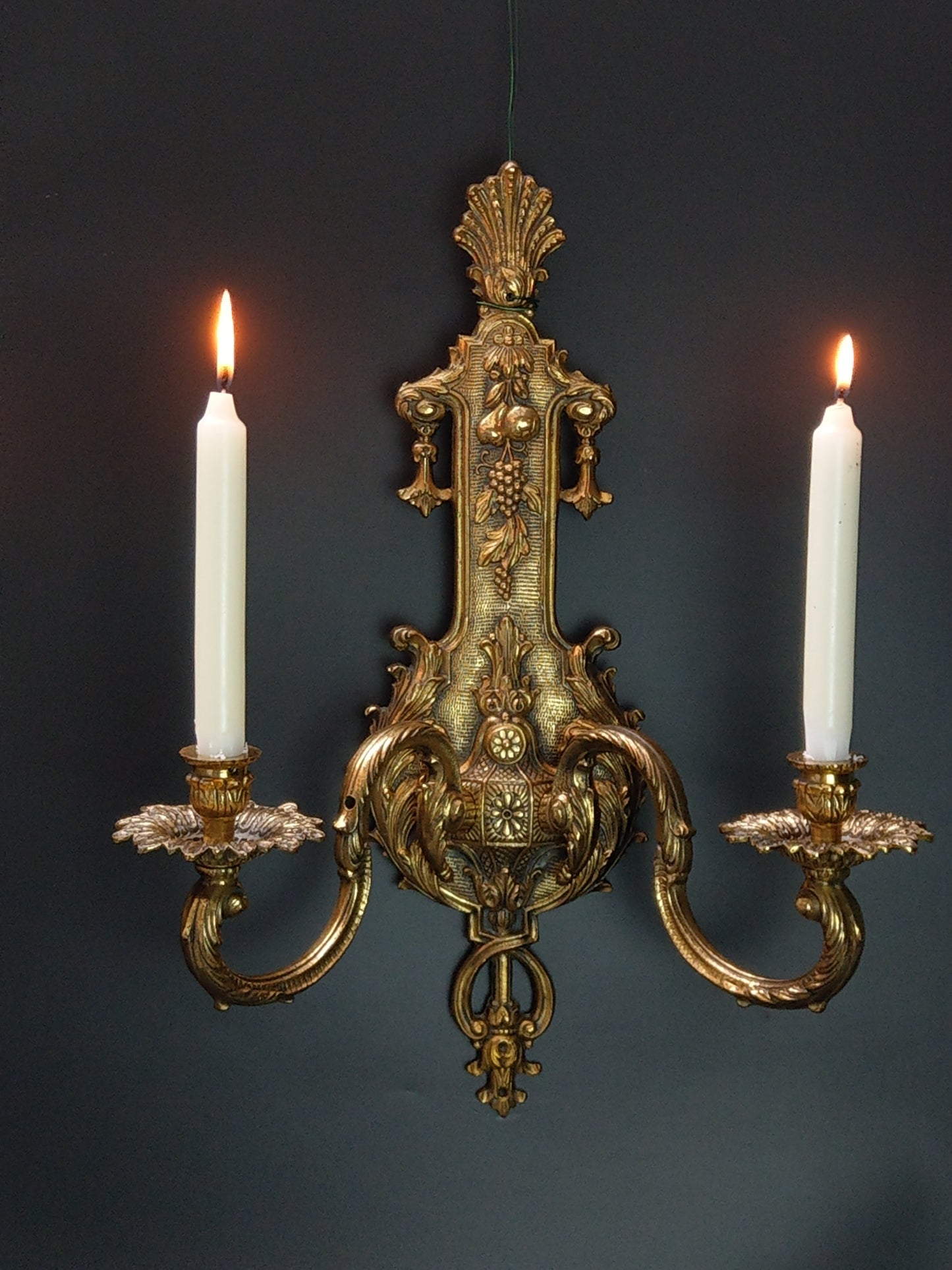 Antique Large Ornate Gold Gilt Brass Wall Sconces