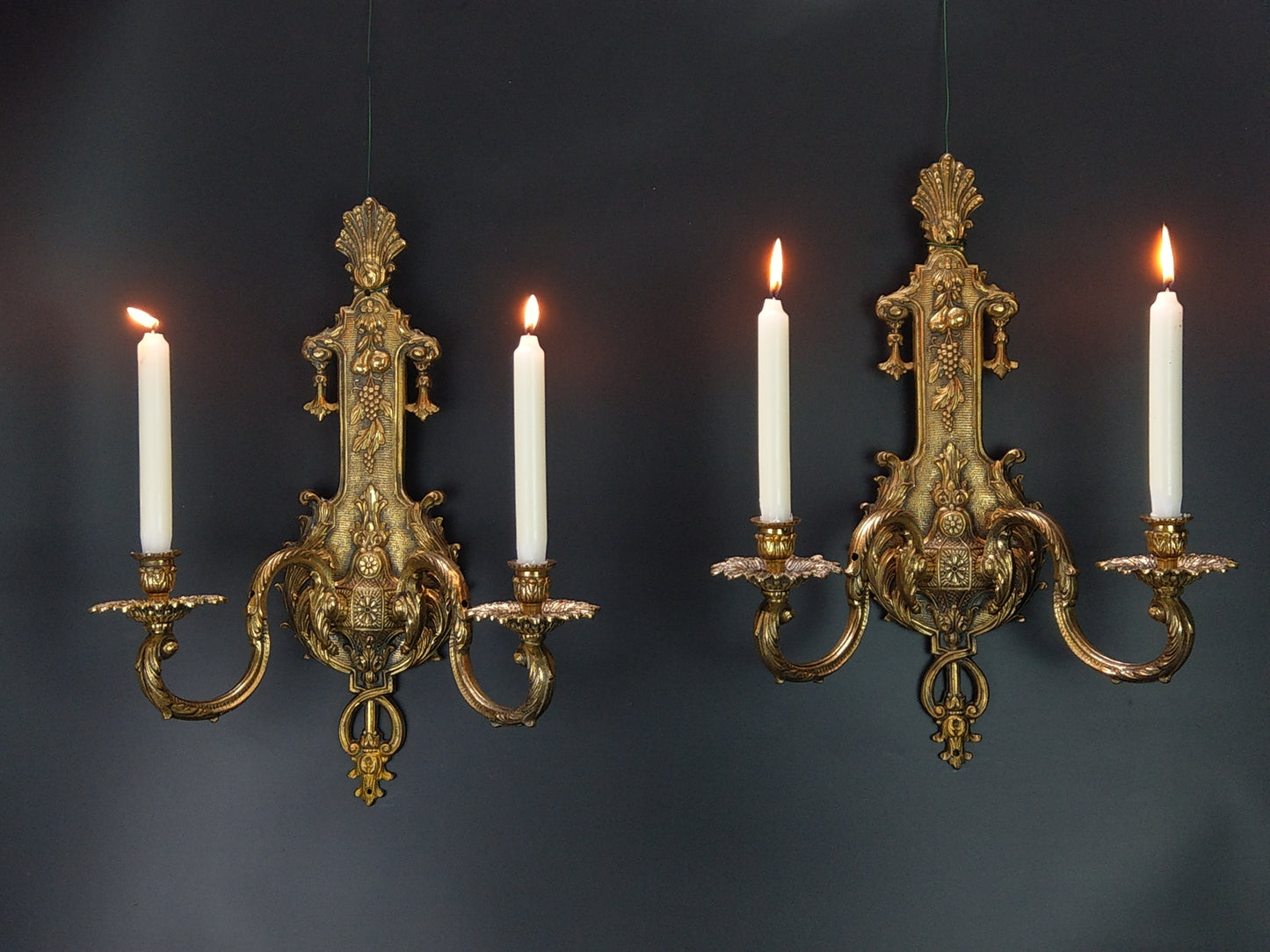 Antique Large Ornate Gold Gilt Brass Wall Sconces