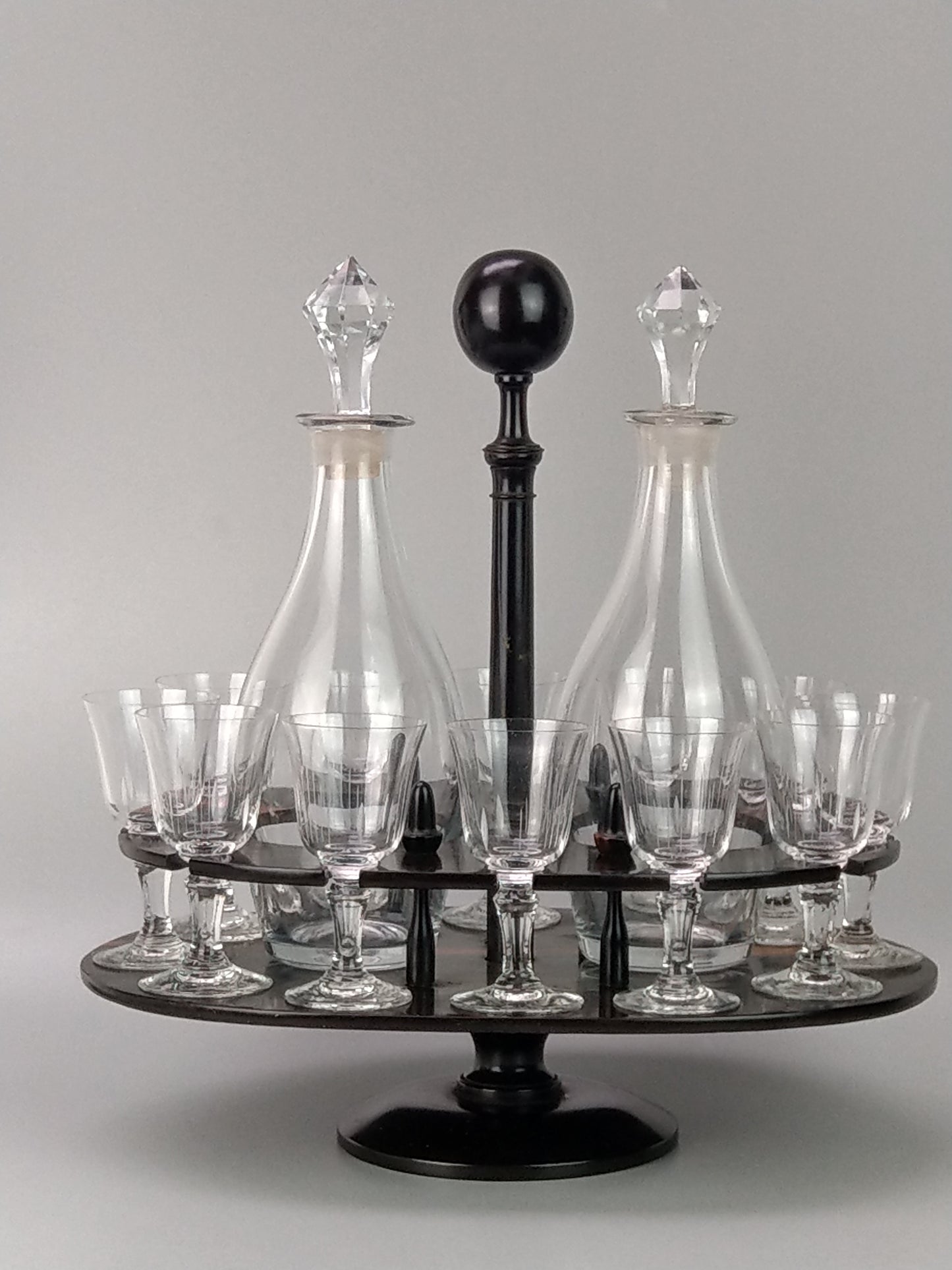 Antique Liquor service set on revolving stand c1870 Sherry set for 12