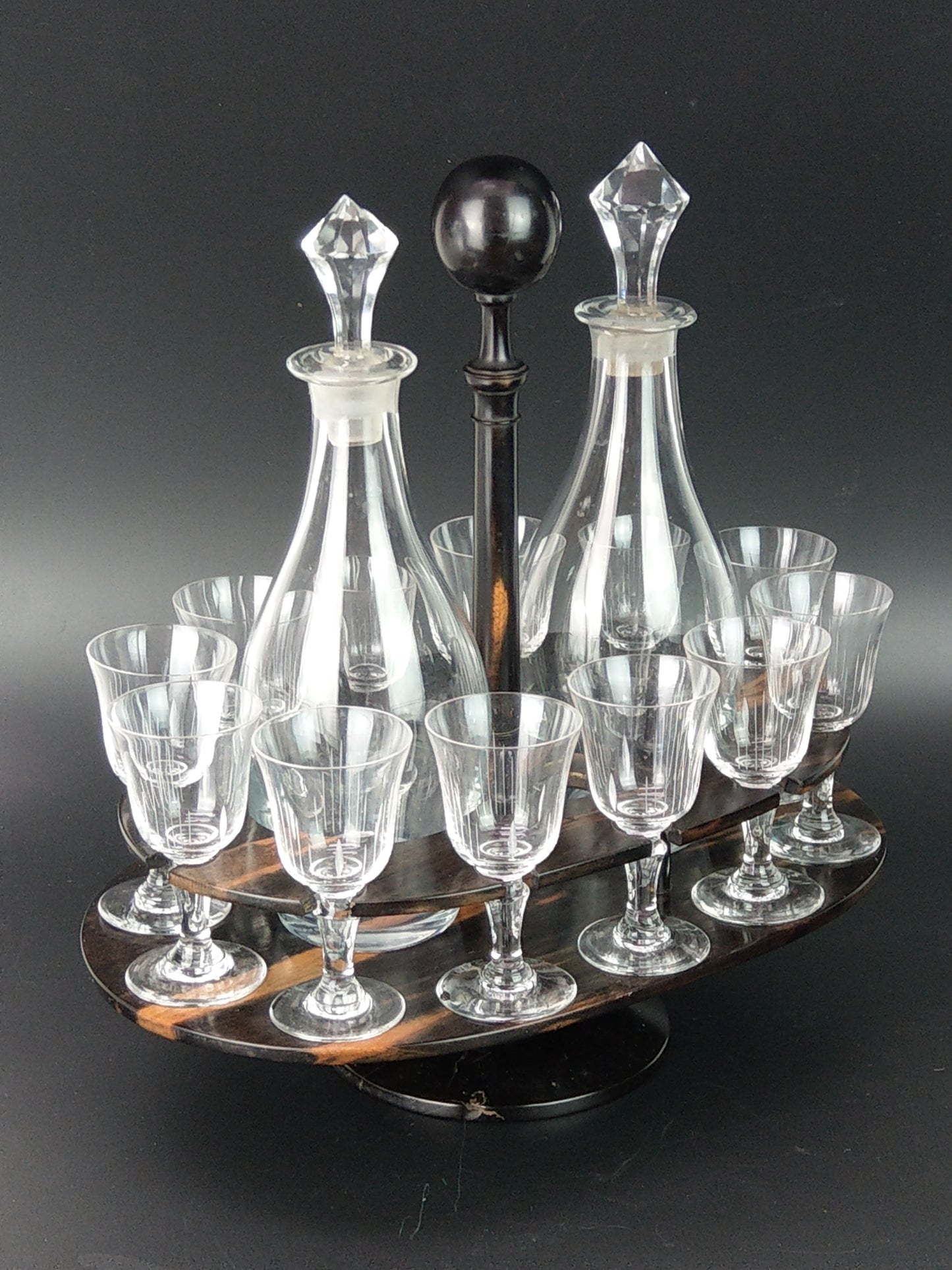 Antique Liquor service set on revolving stand c1870 Sherry set for 12