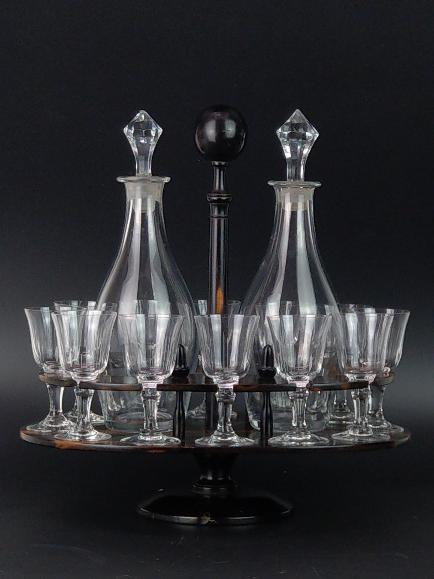 Antique Liquor service set on revolving stand c1870 Sherry set for 12