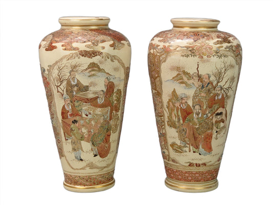 Pair Of large Japanese Satsuma Vases c1870  