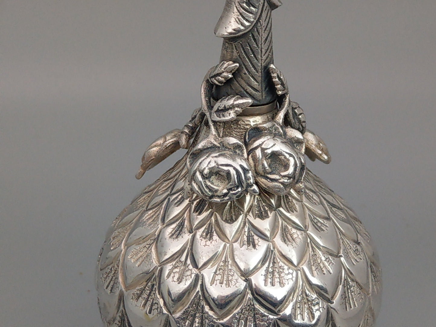 Ottoman Silver Rose Water Bottle or Oil Sprinkler, Rose Hip Shaped