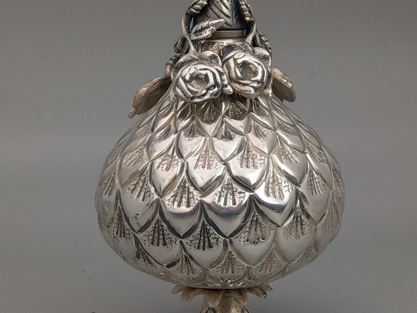 Ottoman Silver Rose Water Bottle or Oil Sprinkler, Rose Hip Shaped