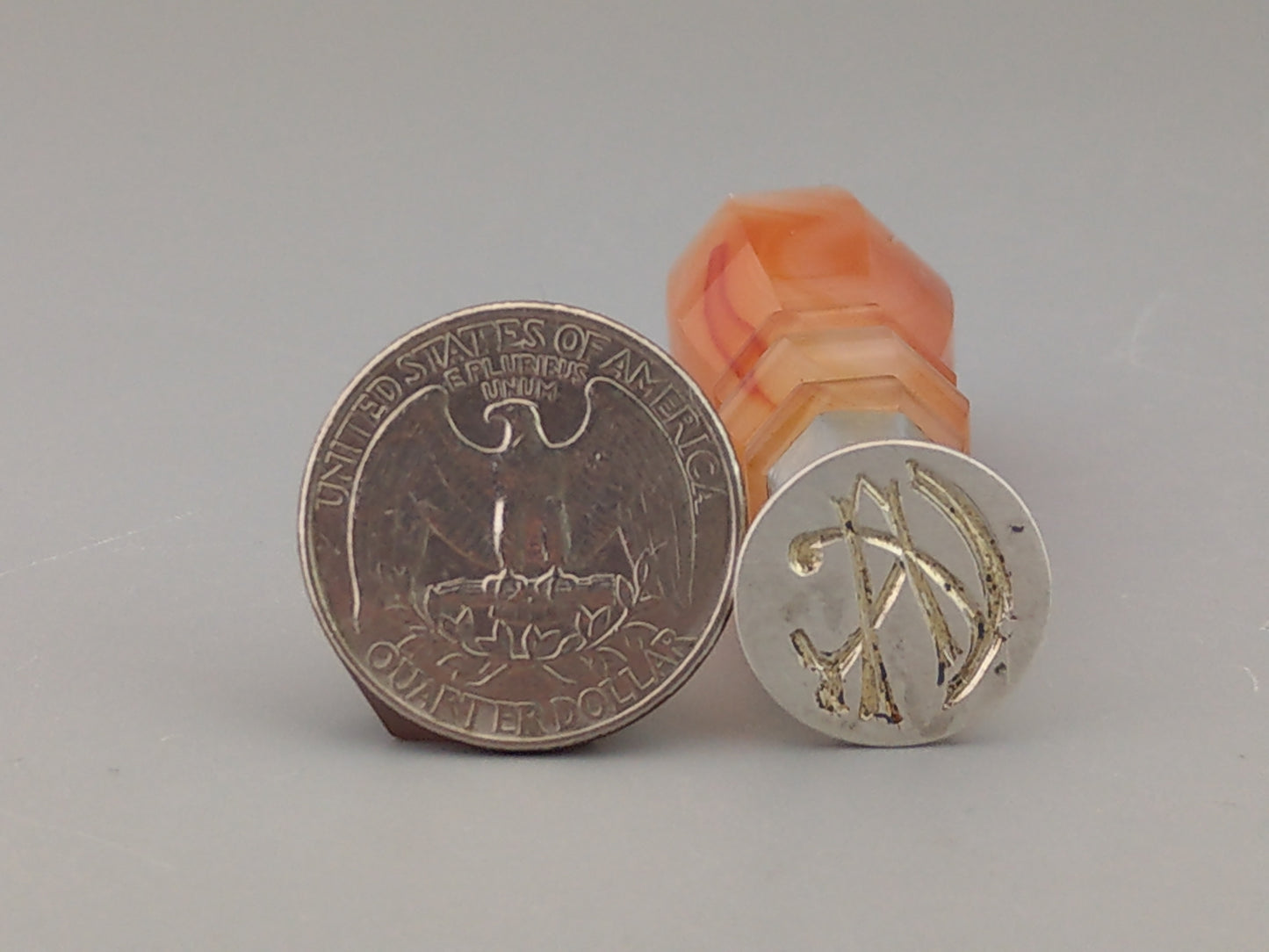 Antique desk Seal carved carnelian handle with initial