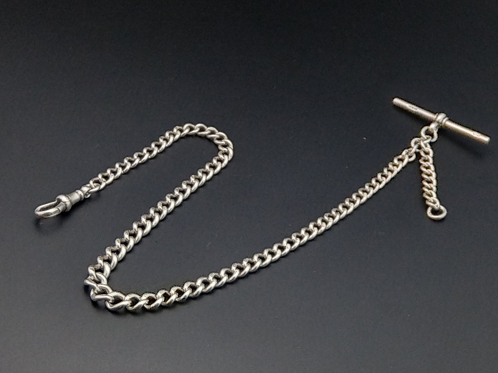 Prohibition Gems - Sterling Silver Graduated Albert Chain, crafted by the renowned Henry Allday & Son c1901