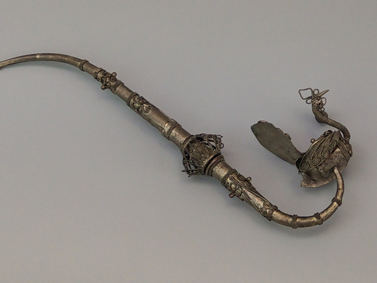 Antique Oriental Metal Peacock shaped Pipe c1900 opium pipe