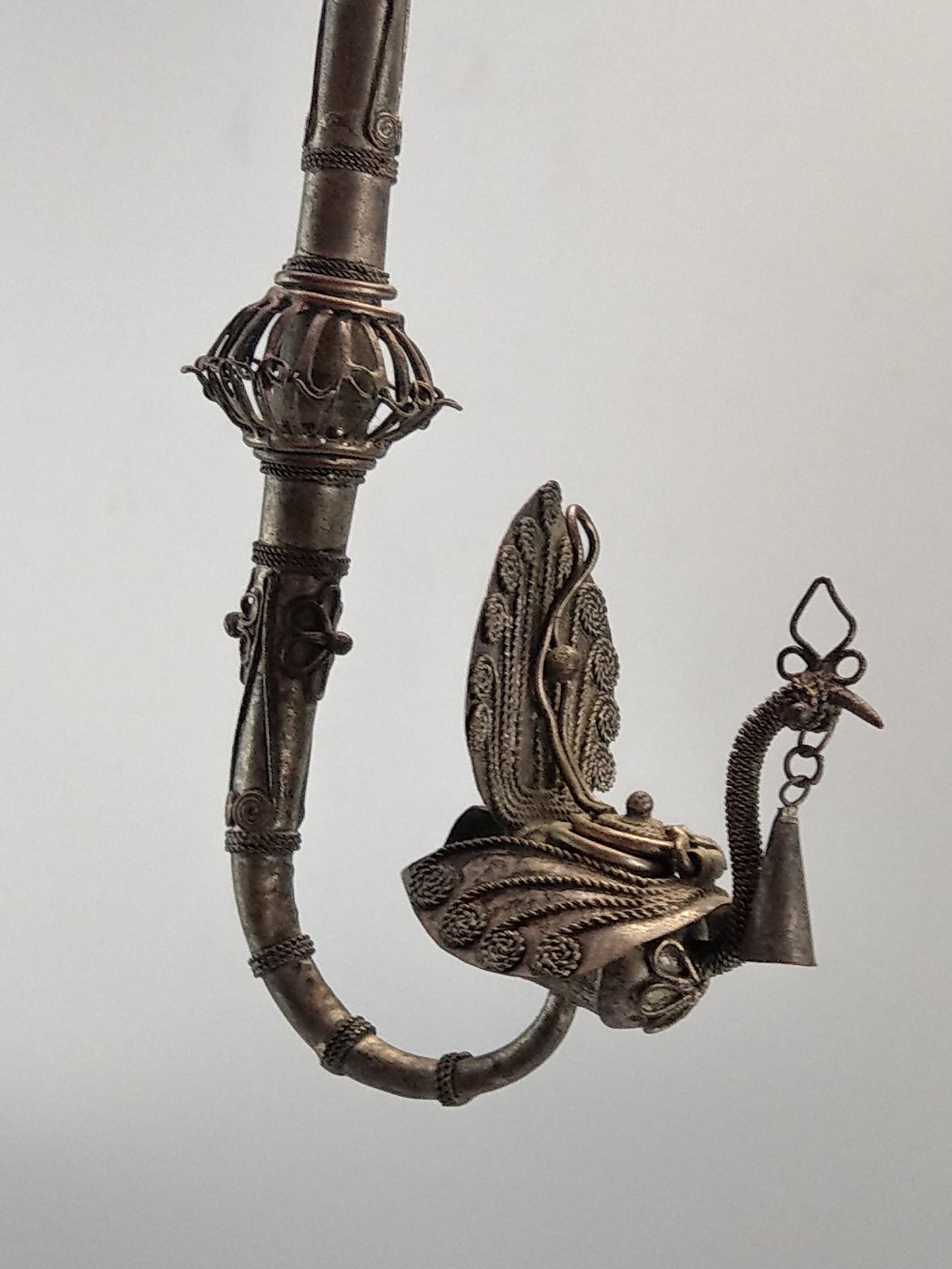 Antique Oriental Metal Peacock shaped Pipe c1900 opium pipe