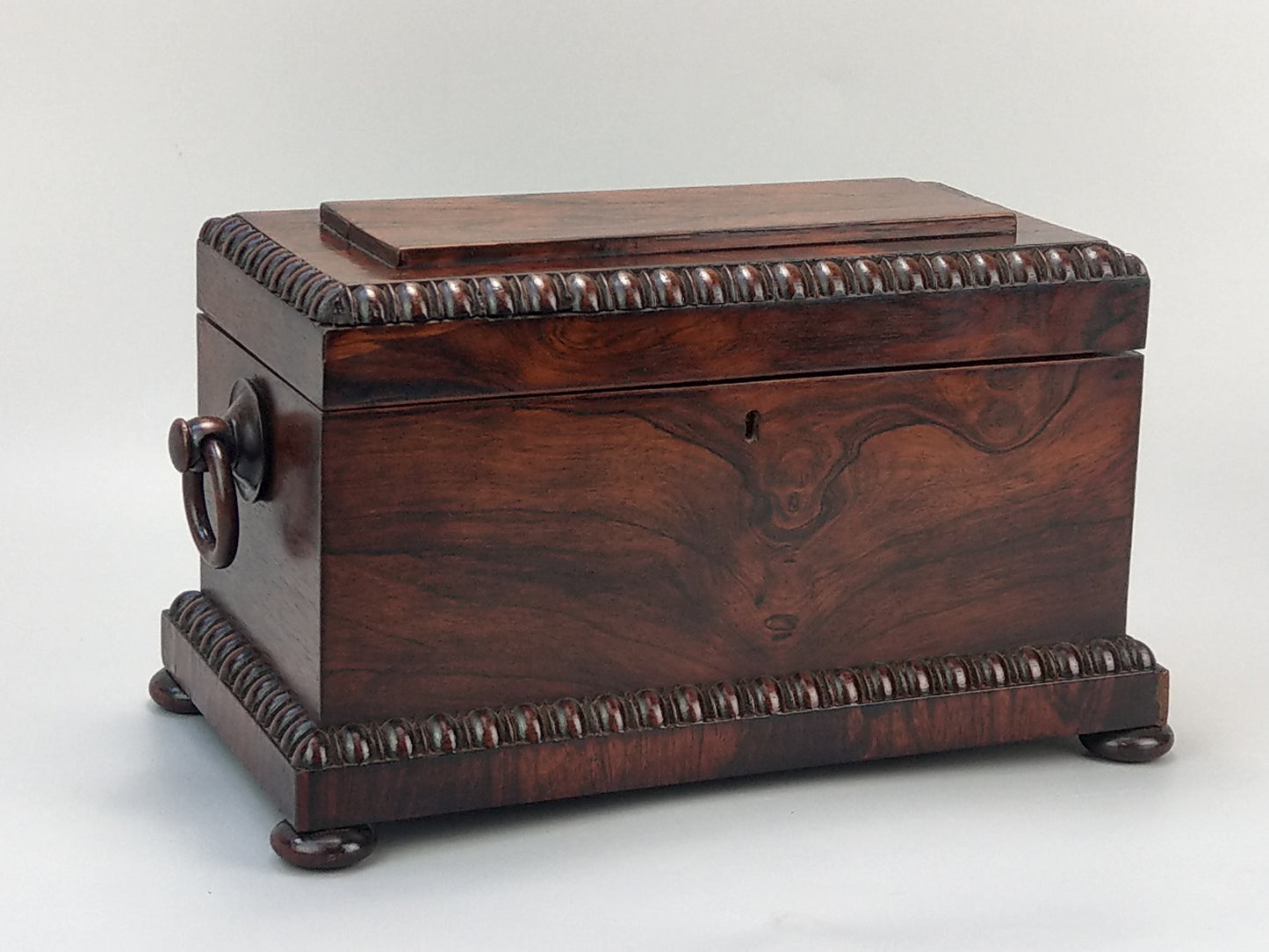 Large Victorian rosewood tea caddy chest with handles